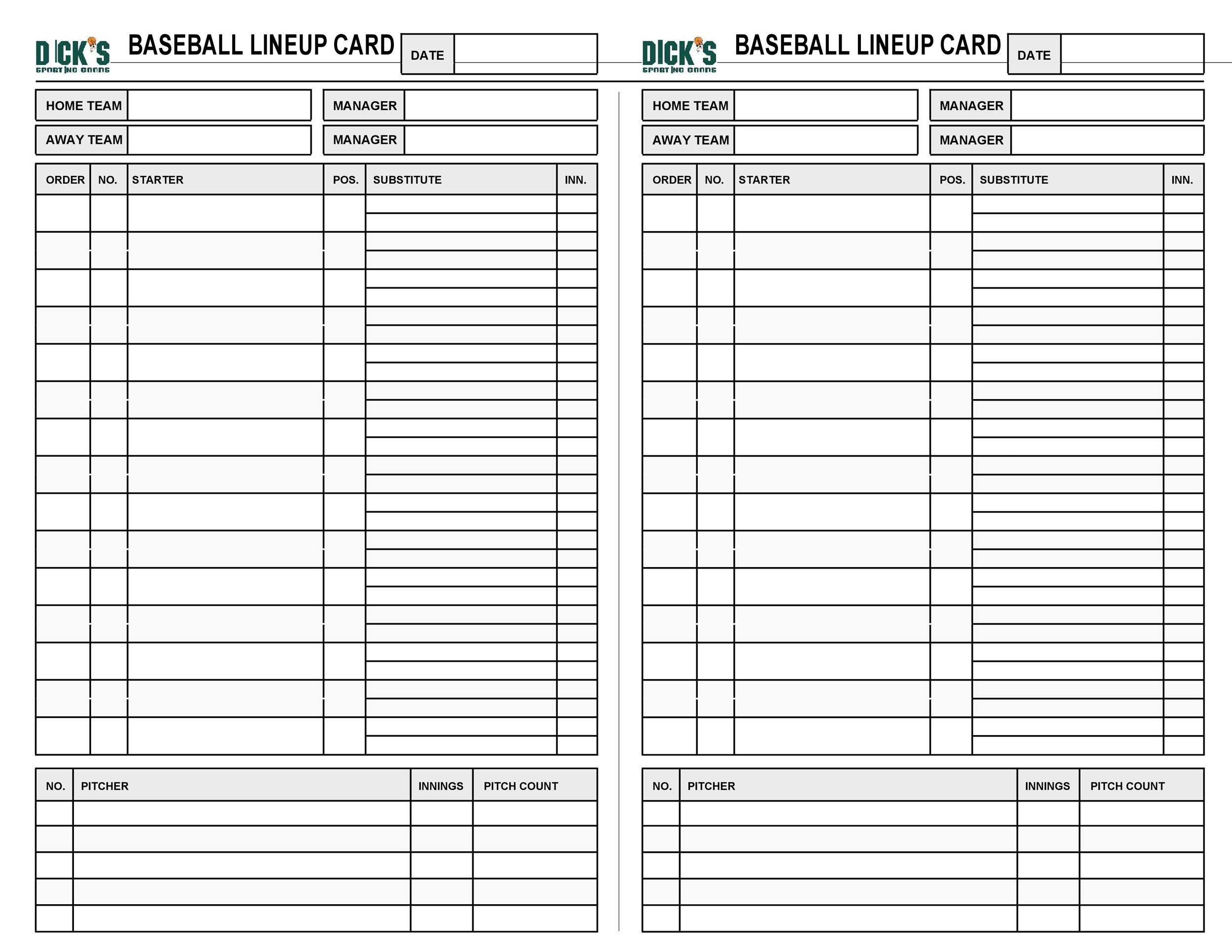 Baseball Depth Chart Template