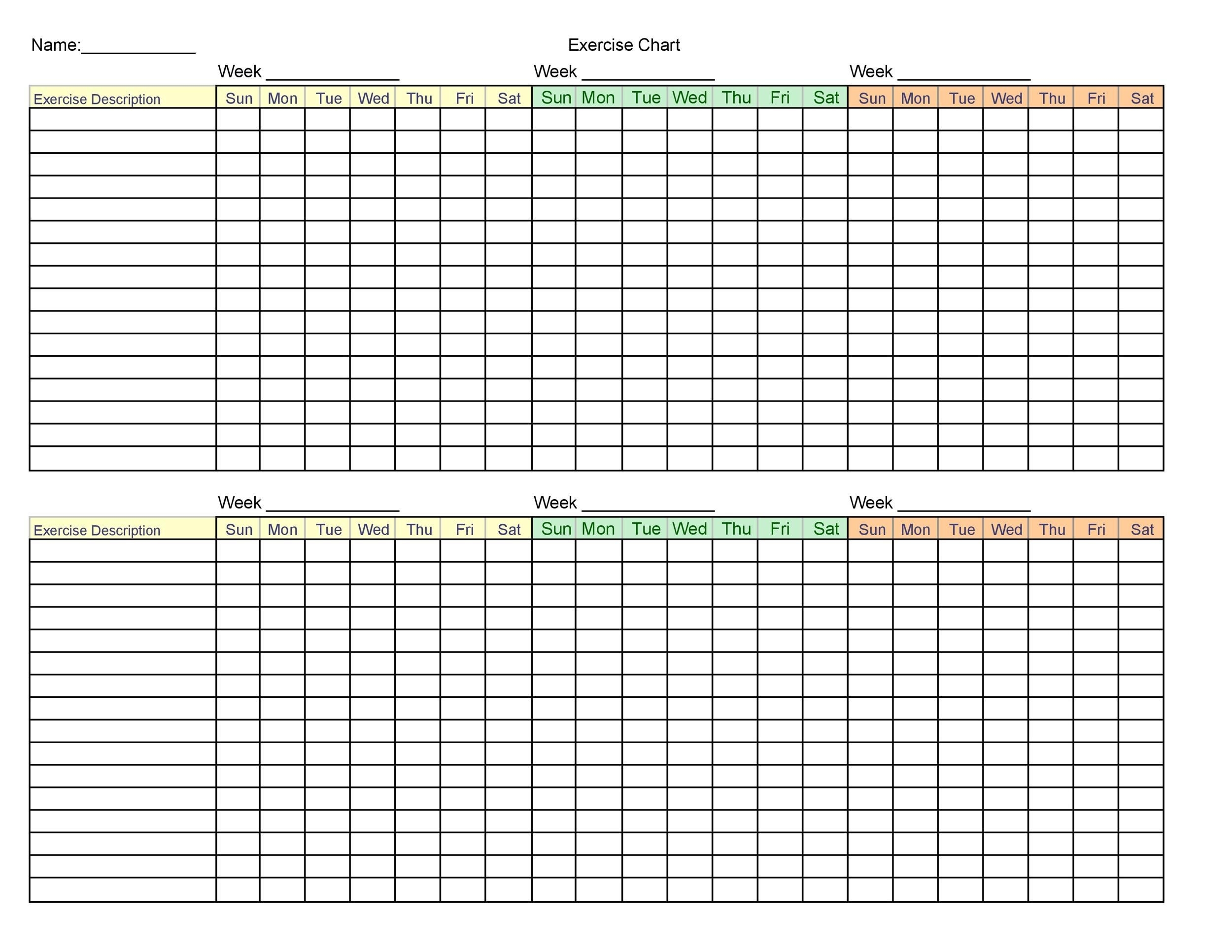 46 Printable Exercise Charts 100 Free TemplateLab