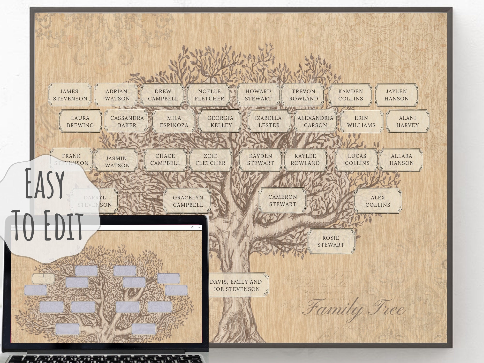 5 Generation Family Tree Template 8x10inch PDF U0026 JPG Files Instant Download Fillable Etsy UK