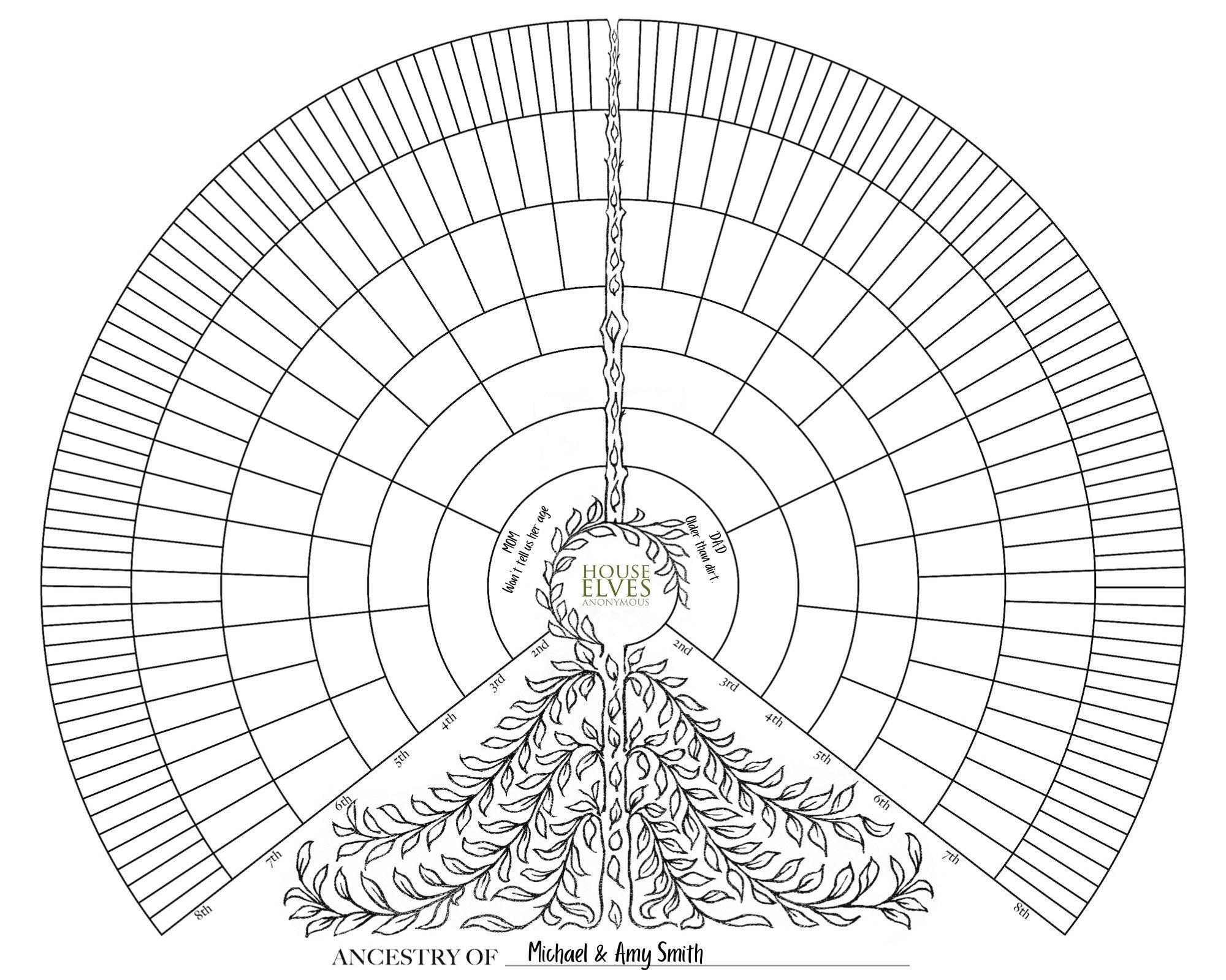 8 Generation Family Tree Fan Chart Printable Digital Download With 