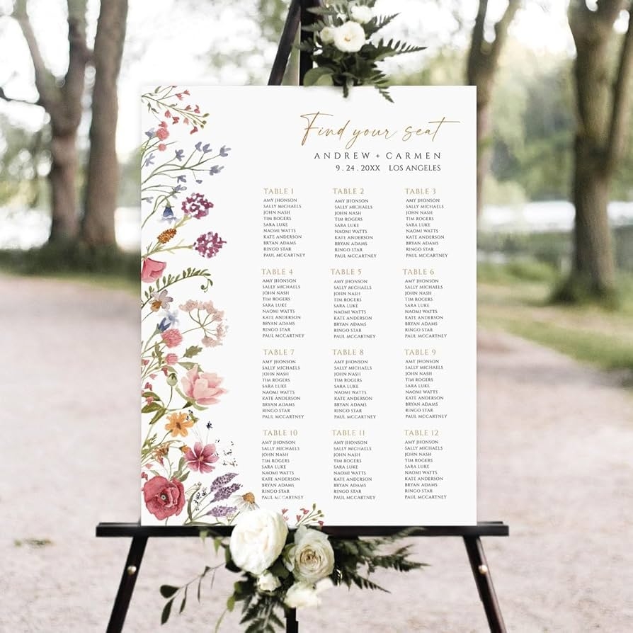 Amazon Personalized Wedding Guest Chart Custom Guest List U0026 Seating Table Plan Boho Wedding Seating Sign Patio Lawn U0026 Garden