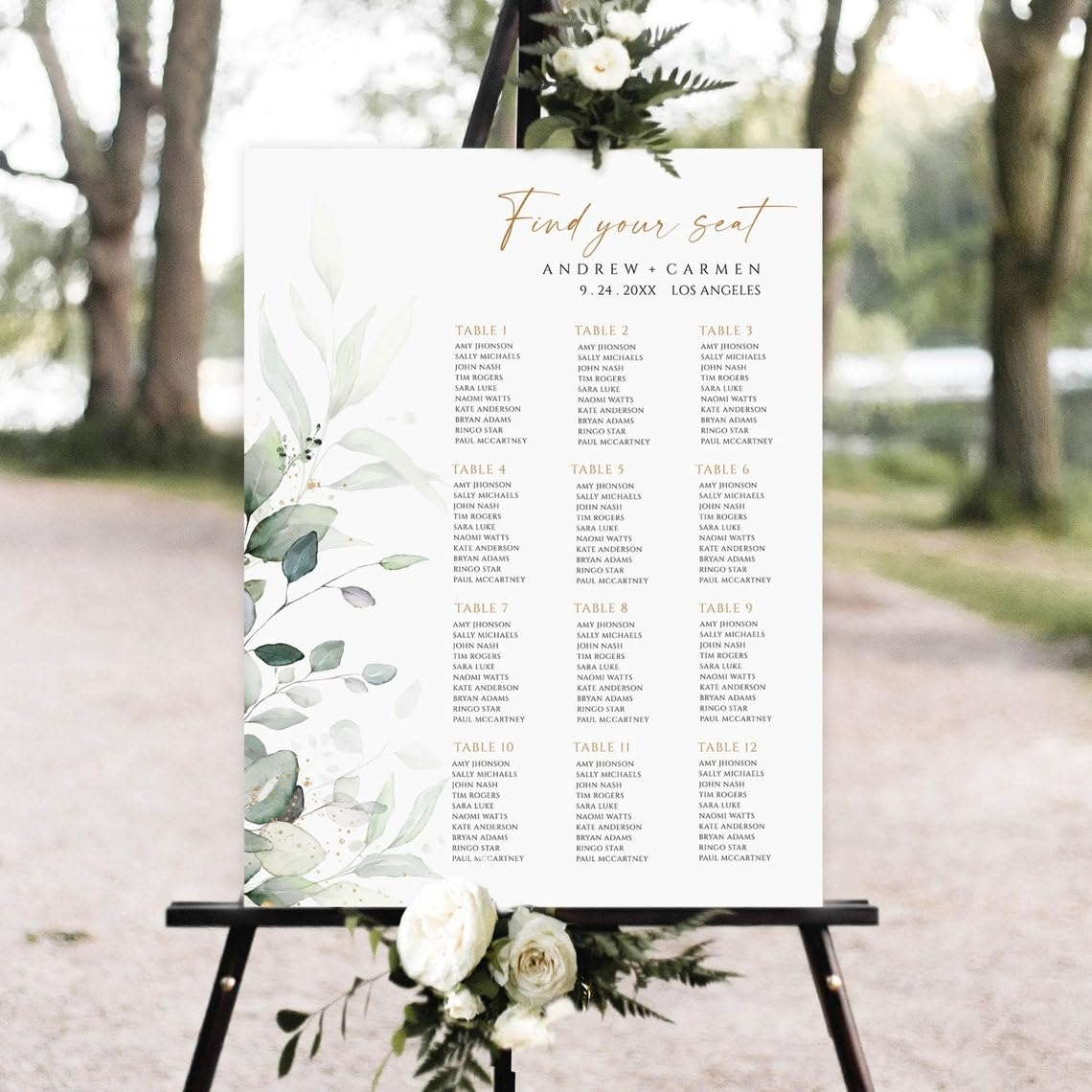 Amazon Personalized Wedding Guest Seating Chart Custom Guest List And Seating Table Chart Greenery Wedding Seating Chart Template Eucalyptus 
