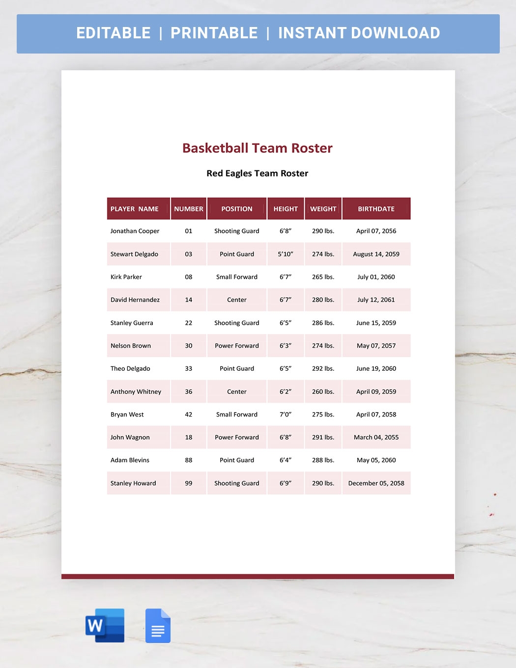 Basketball Depth Chart Template
