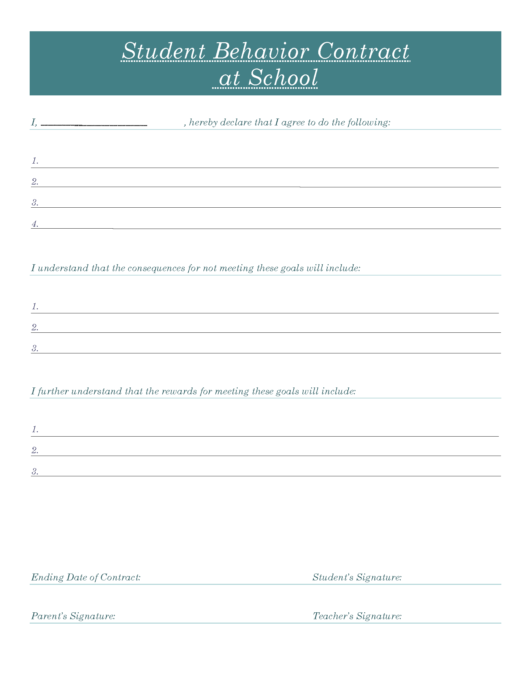 Free Printable Behavior Contracts & Charts