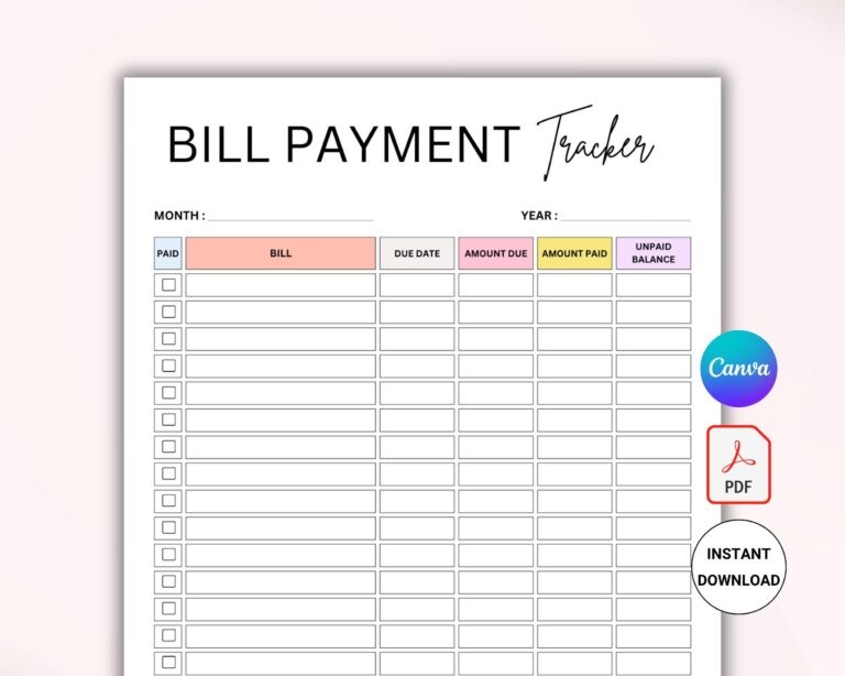 Bill Pay Organizer Bill Payment Log Monthly Bill Payment 
