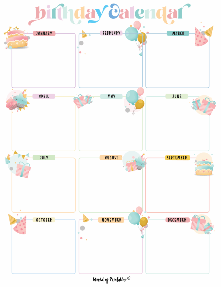 Birthday Calendars World Of Printables