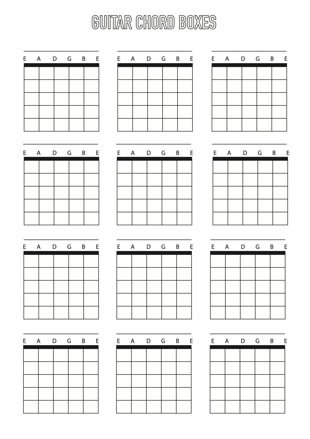 Blank Guitar Chord Boxes A4 Printable