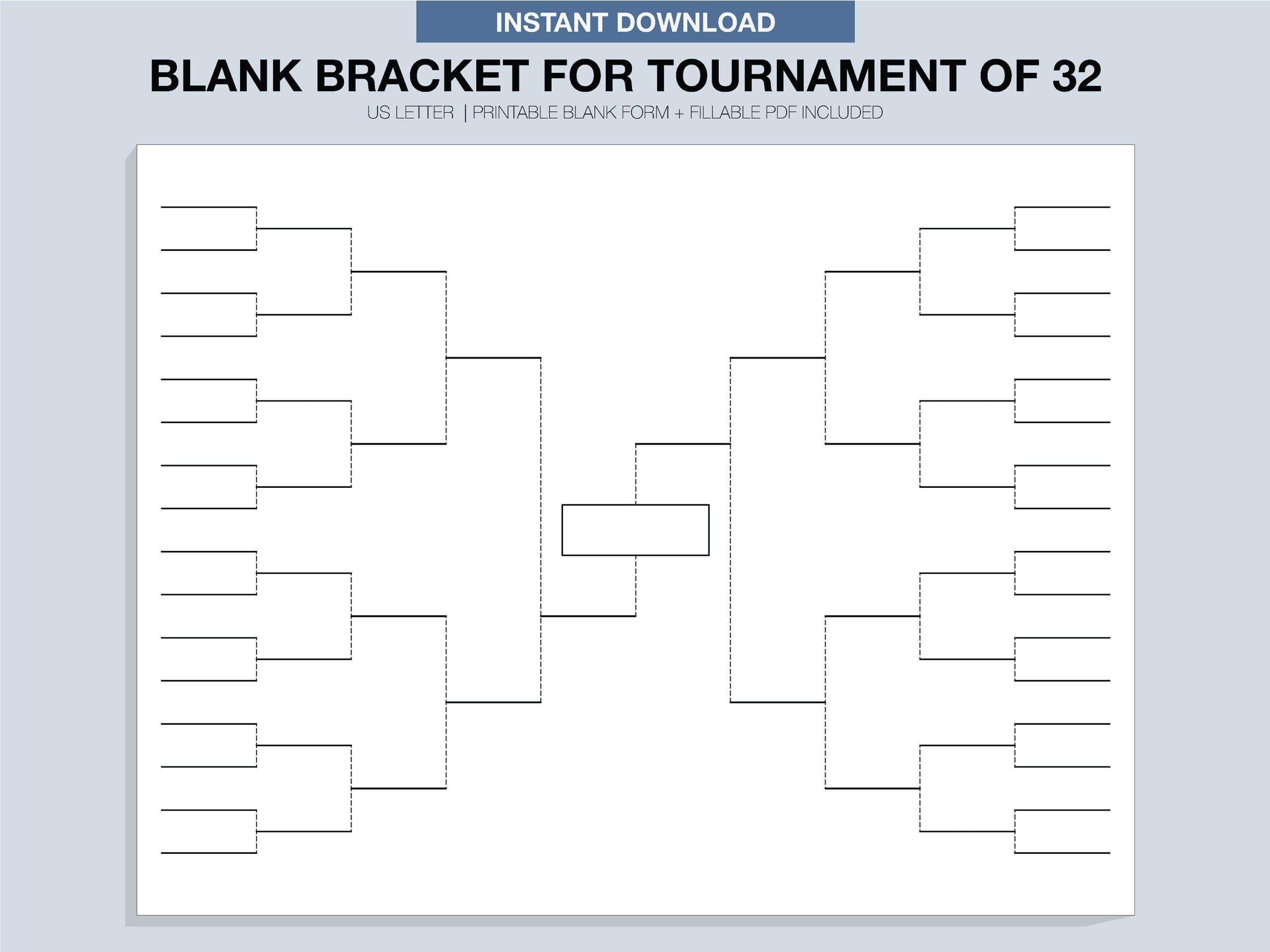 Blank Tournament Bracket Printable Fillable PDF Single 