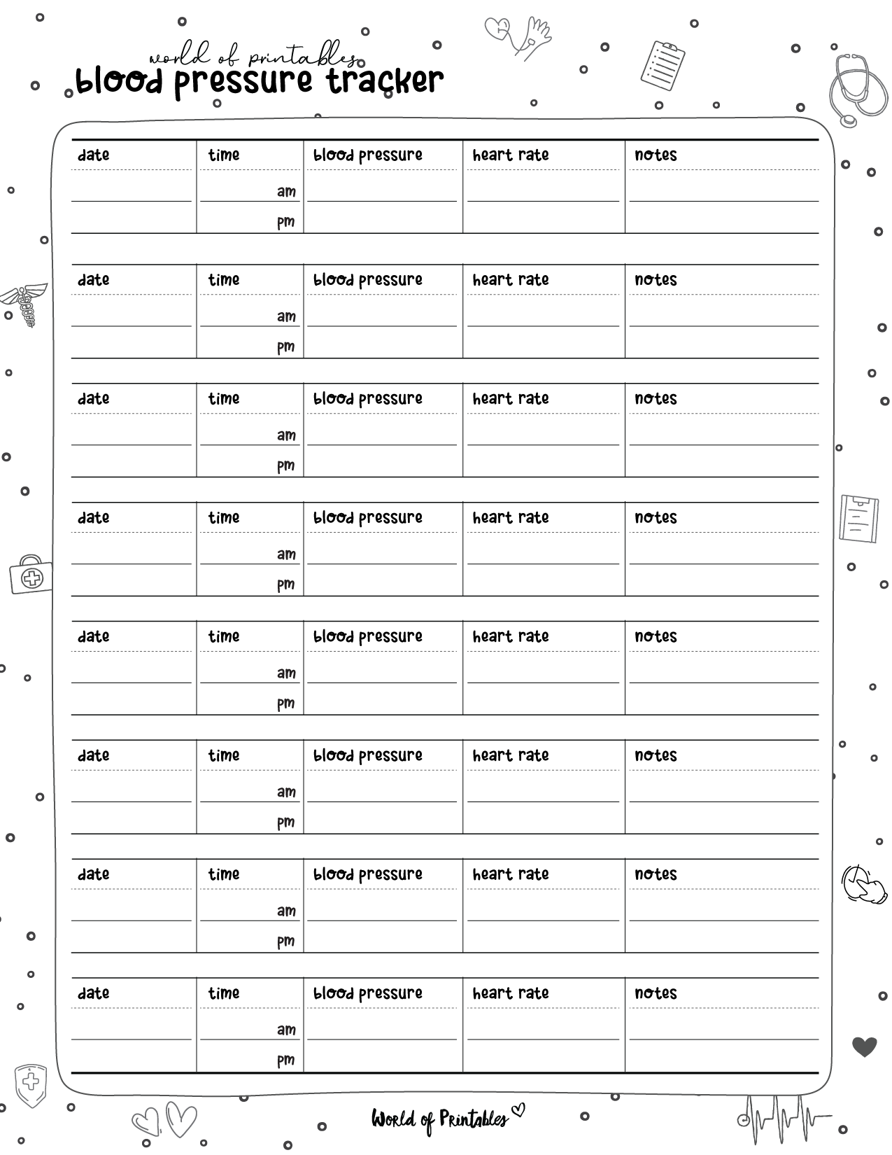 Blood Pressure Chart Template