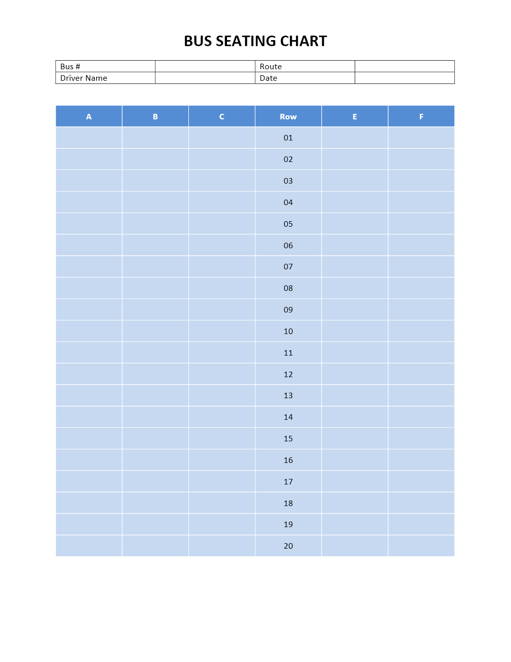 Bus Seating Chart