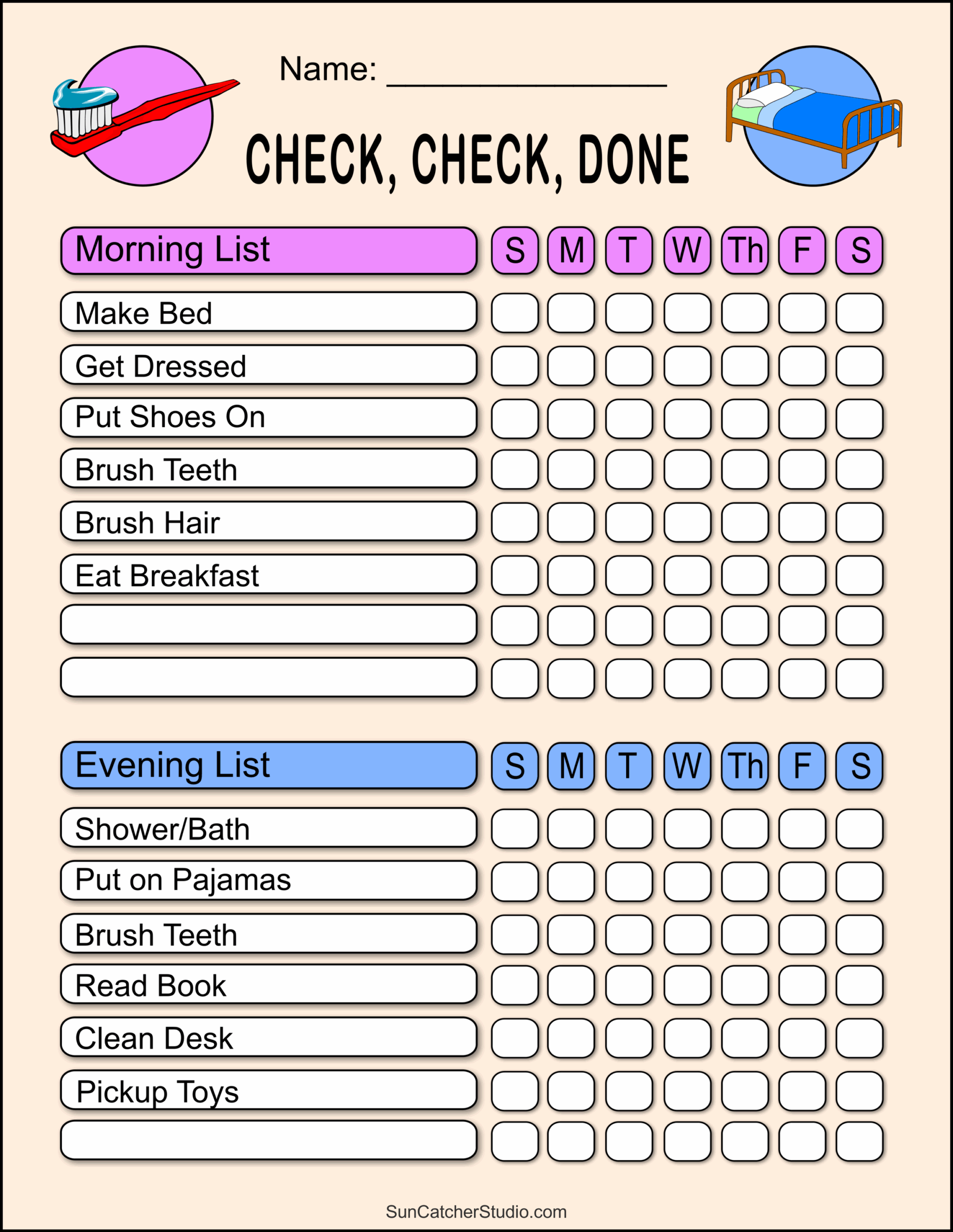 Chore Charts Printable Editable Daily U0026 Weekly Templates Free 