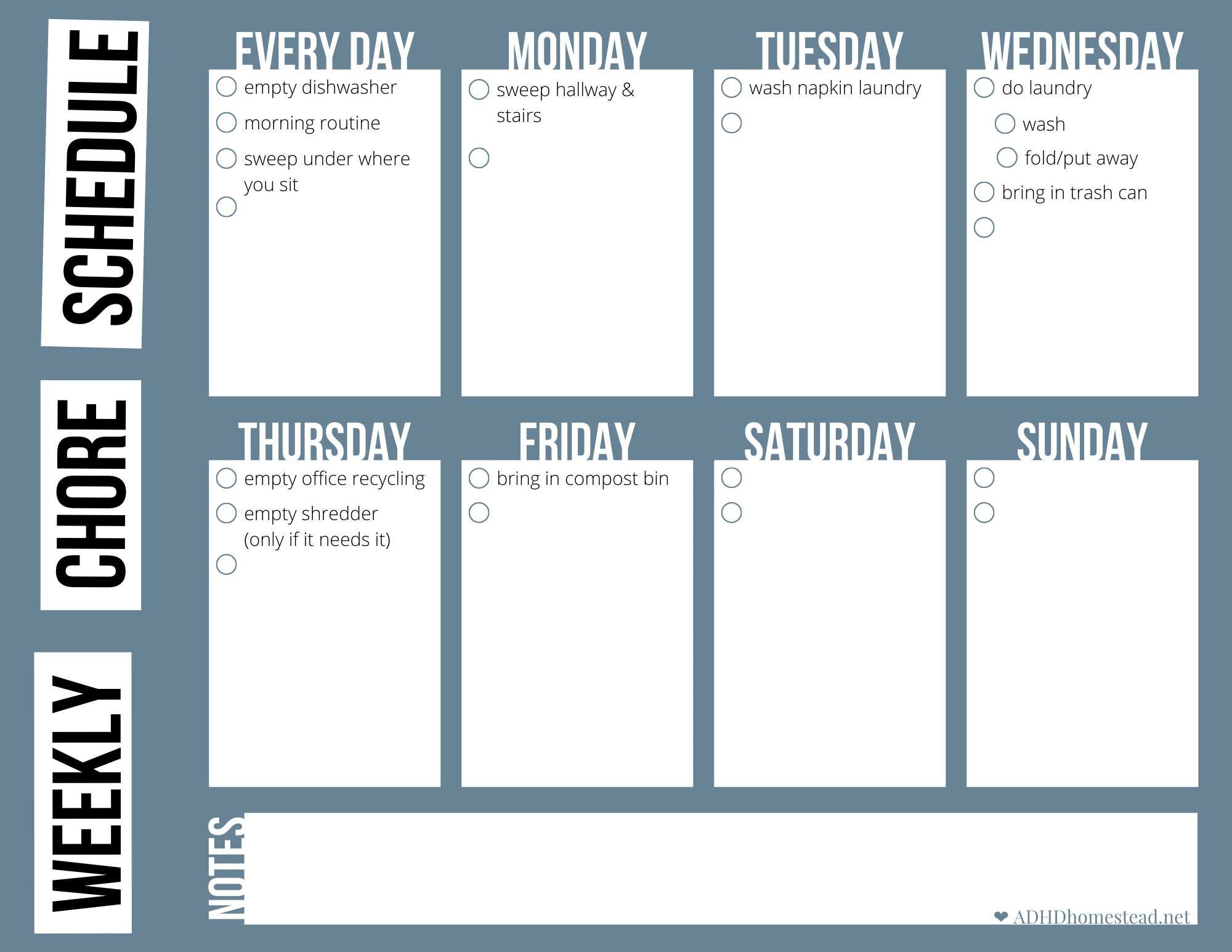 Adult Chore Chart Template