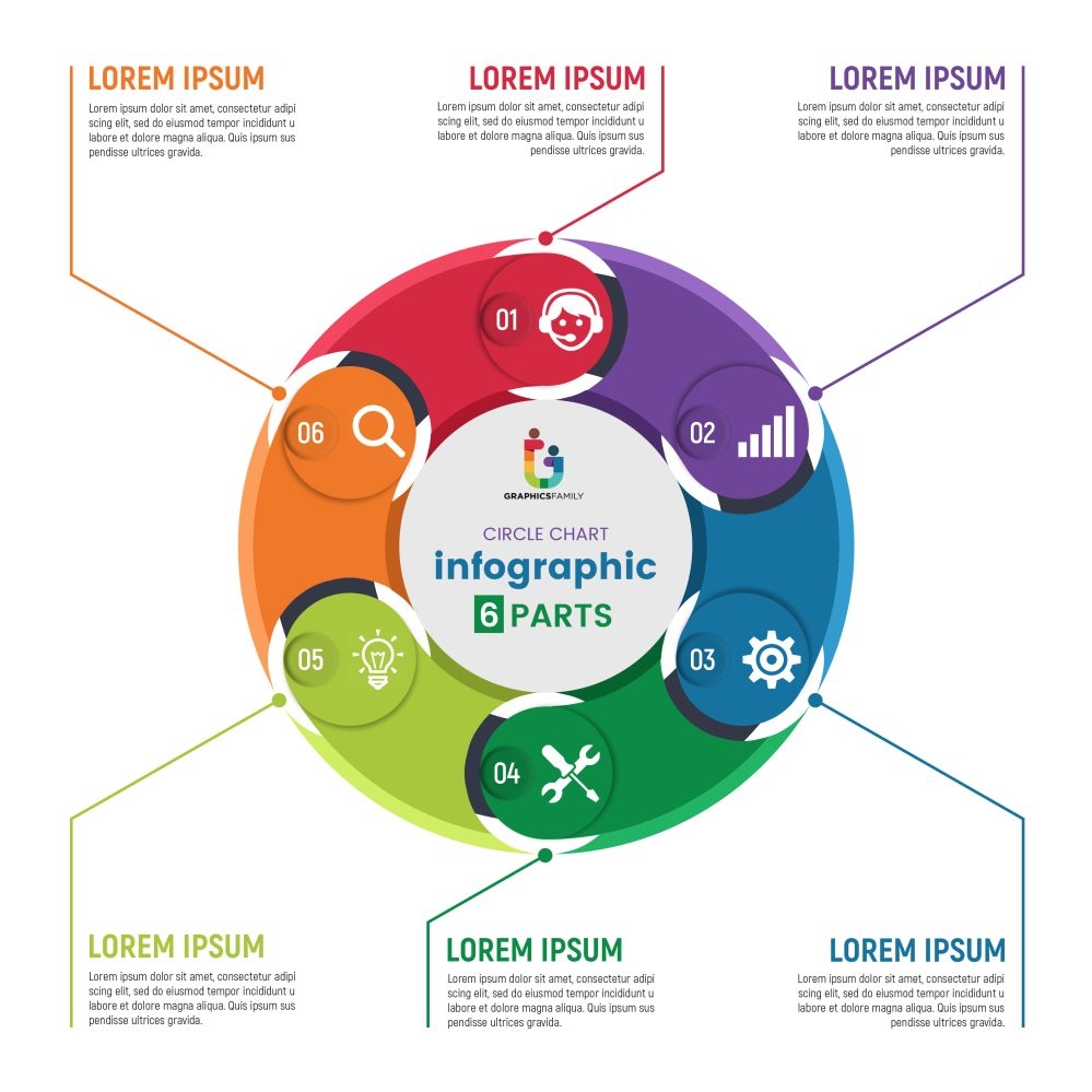 Circle Chart Infographic Template With 6 Parts Vector Image 