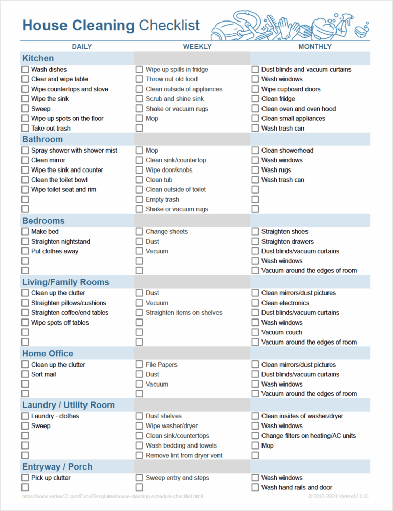 Cleaning Schedule Template Printable House Cleaning Checklist