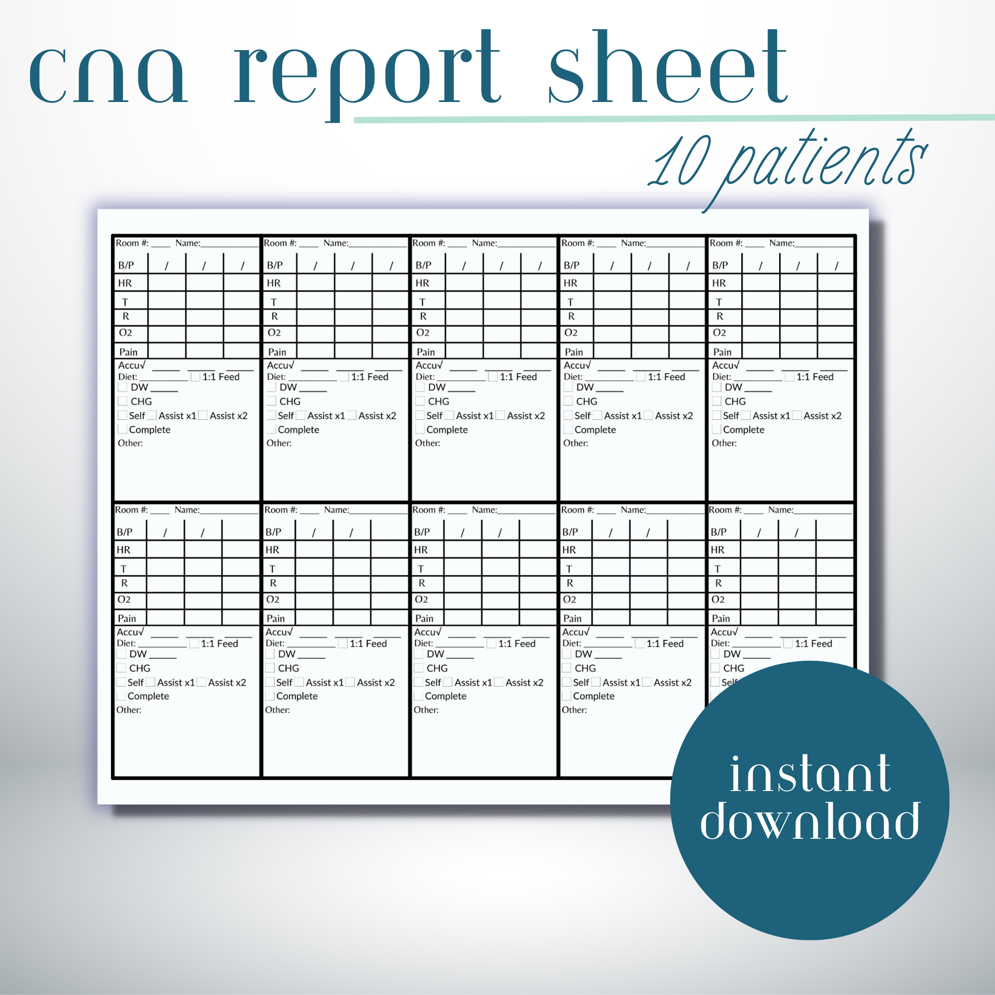 CNA PCT 10 Patient Report Sheet