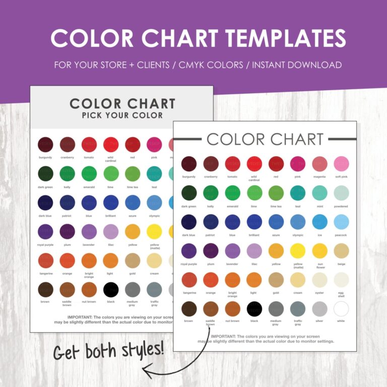 Color Chart Color Chart Template Color Palette Instant Download Colour Samples Store Supply Etsy UK