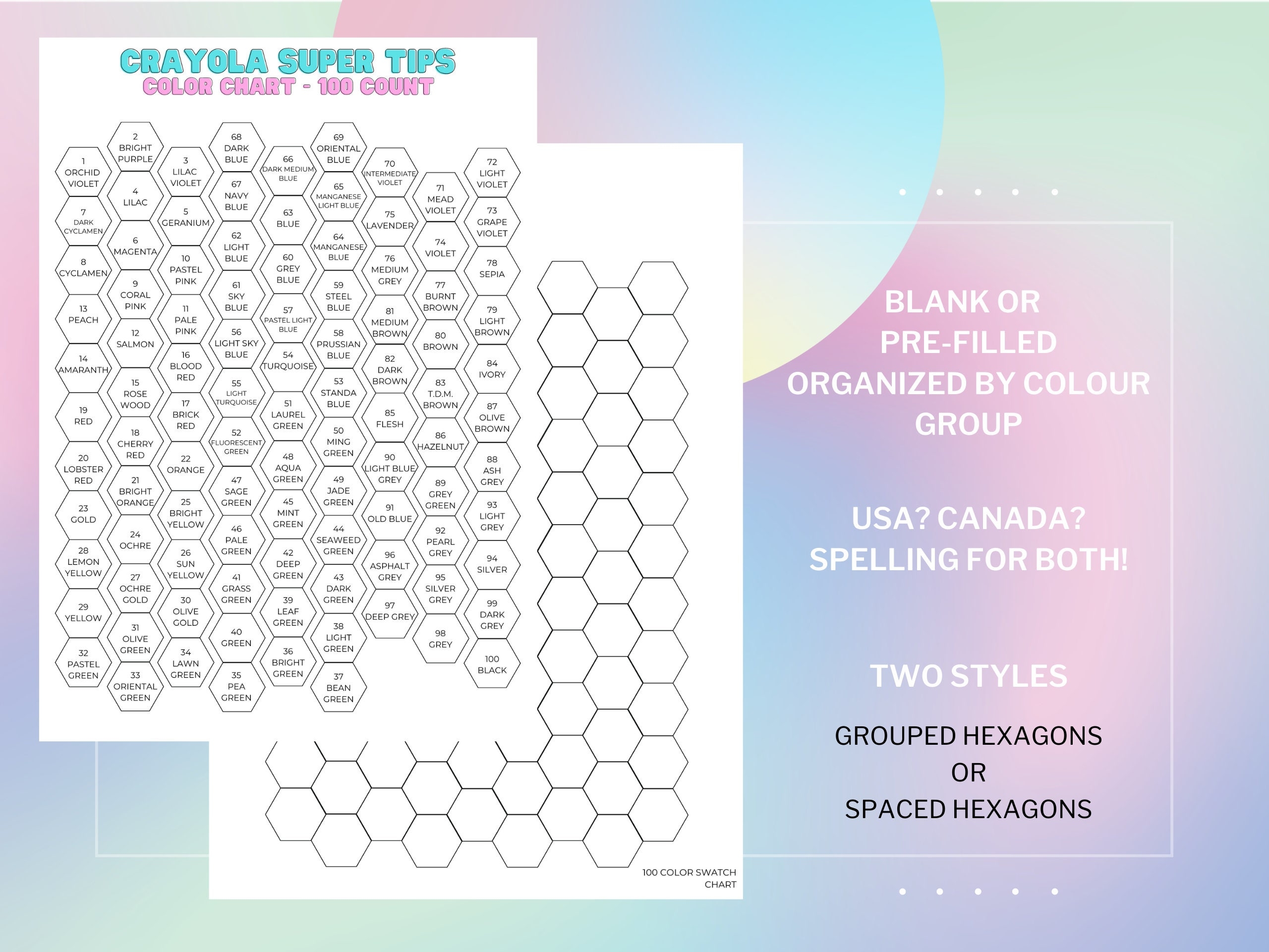 Crayola Color Chart 100 Color Swatch Chart 8 Set DIY Digital PDF File Download U0026 Print At Home Crayola Super Tips Color Chart Labels Etsy UK