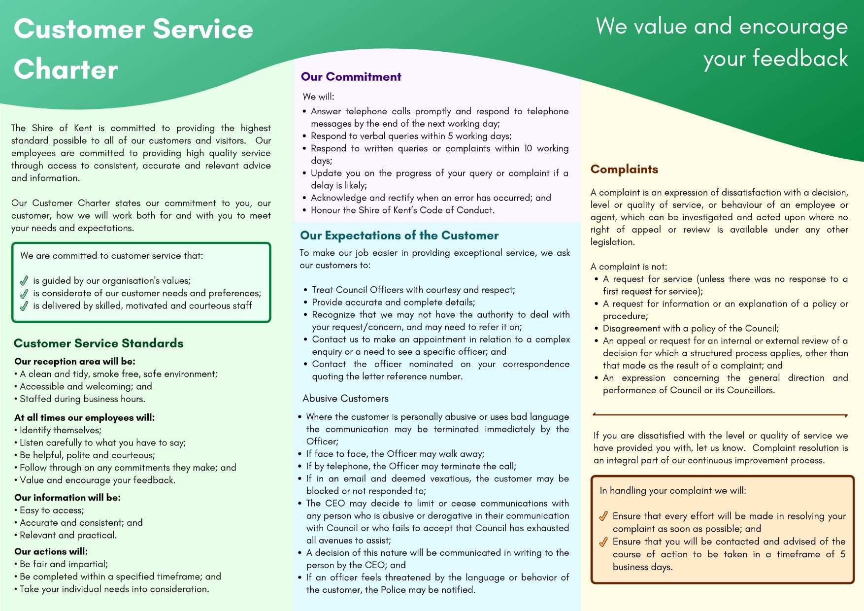 Customer Service Charter Shire Of Kent