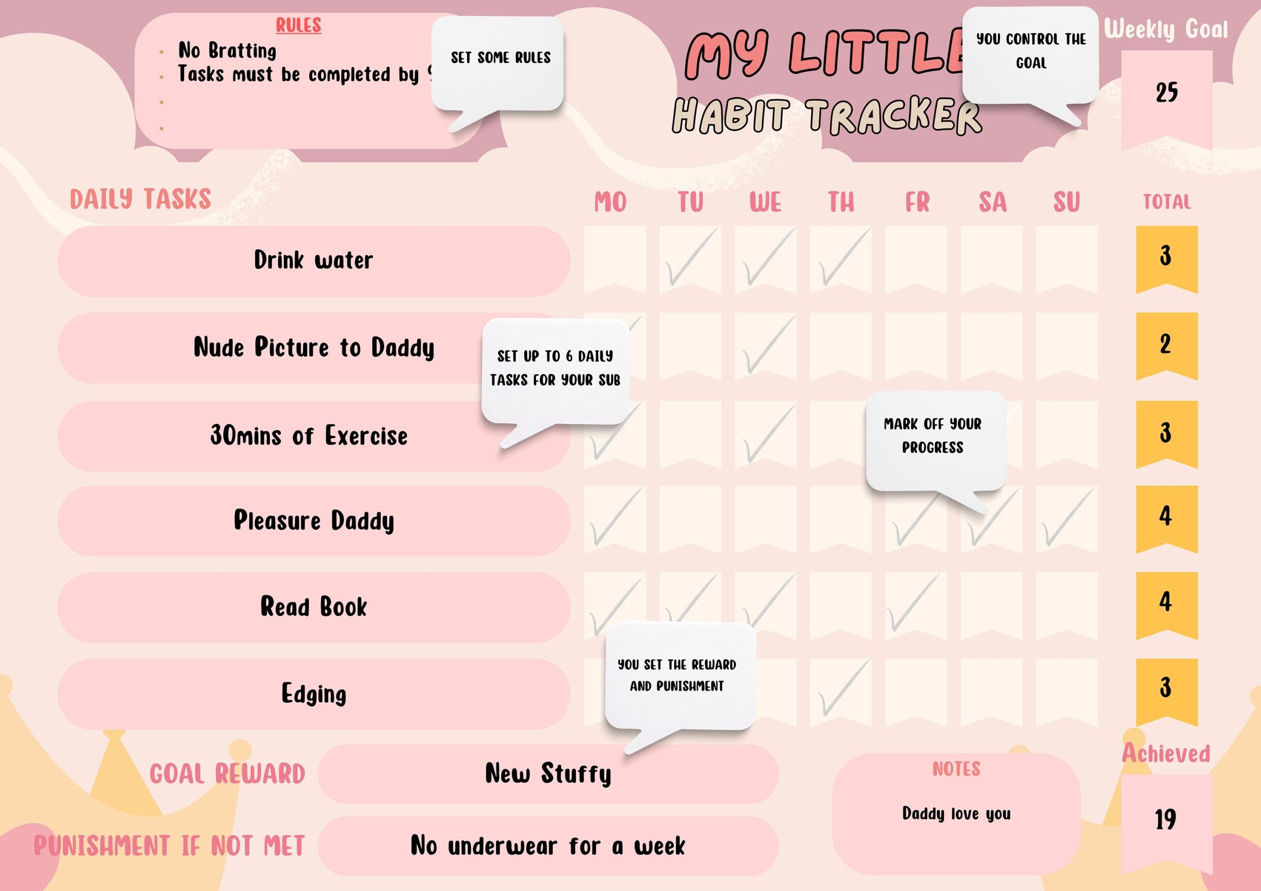 DDLG Princess Punishments And Rewards Tracker BDSM Chore Chart BDSM Punishment Ddlg Ageplay Ddlg Template Kink Downloadable Etsy