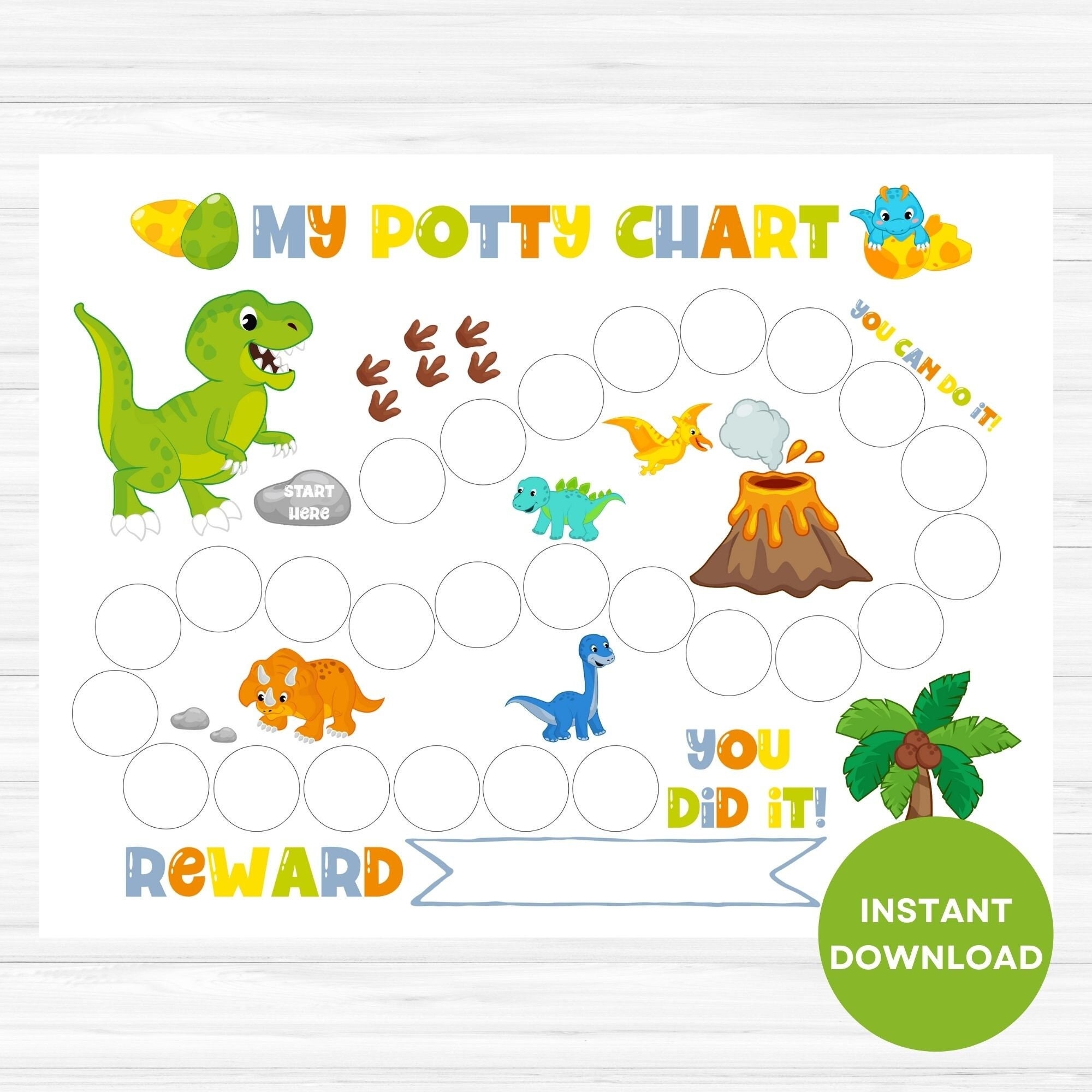 Dinosaur Potty Chart Printable Potty Training Chart Boy Sticker Chart Reward Chart Toilet Training Chart