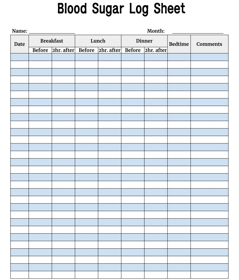 Free Blood Sugar Chart Printable