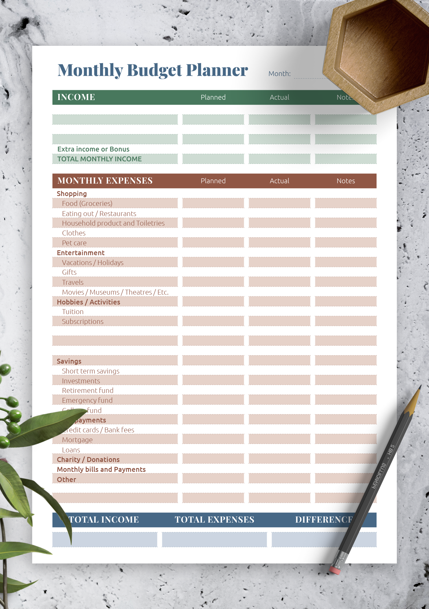 Budget Chart Template