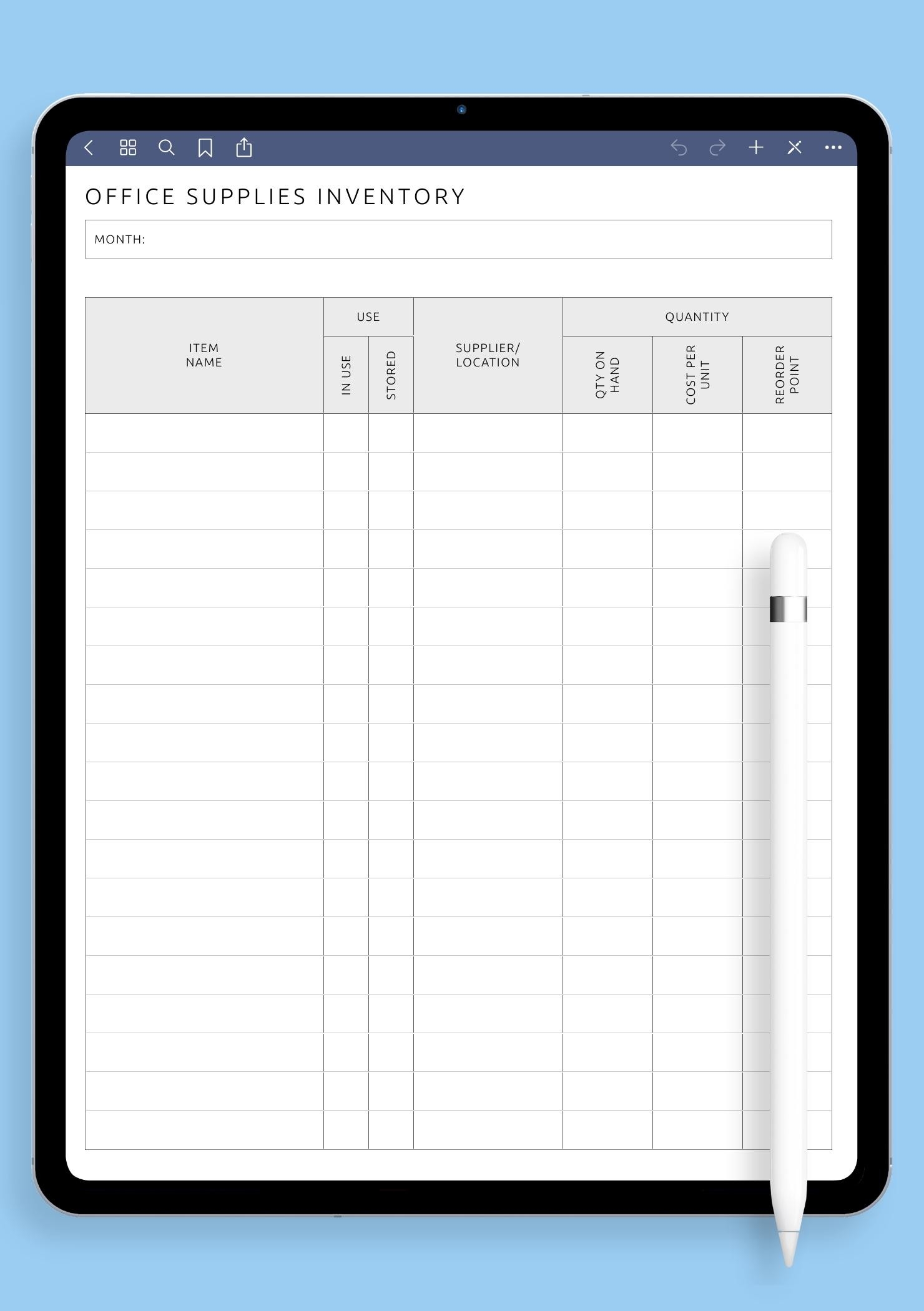 Inventory Chart Template