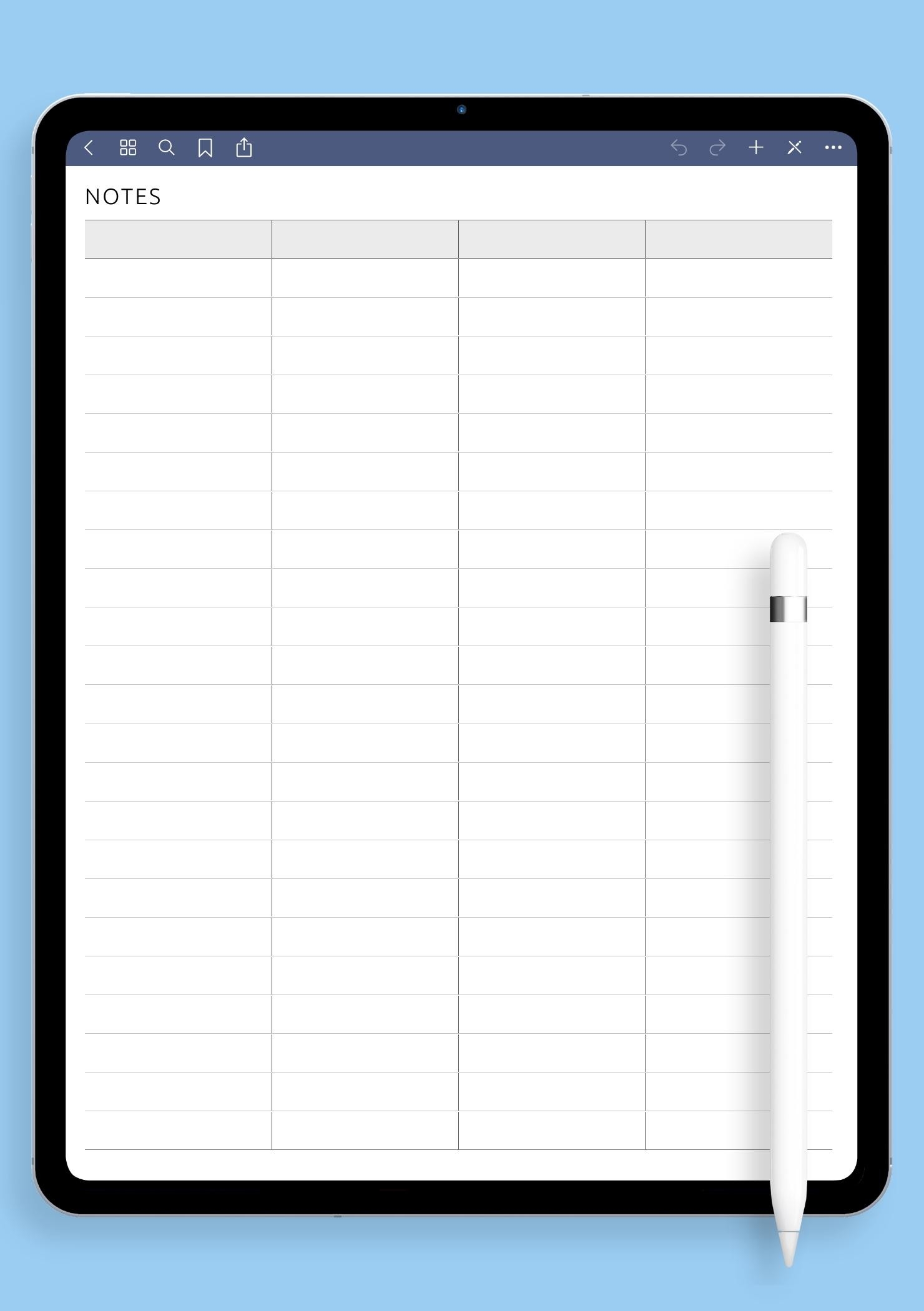 4 Column Chart Template