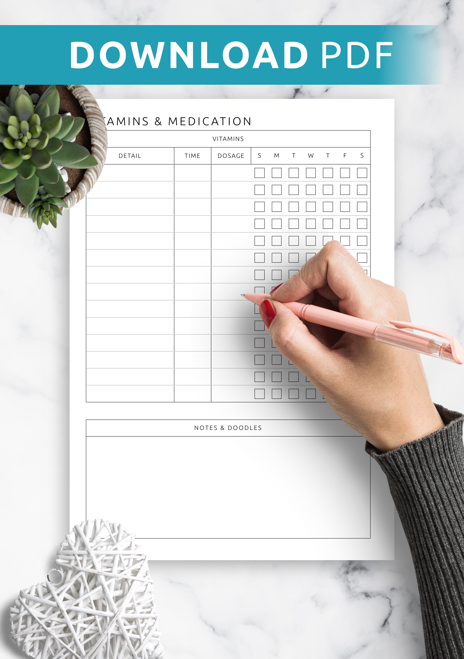 Download Printable Vitamins U0026 Medication Template PDF
