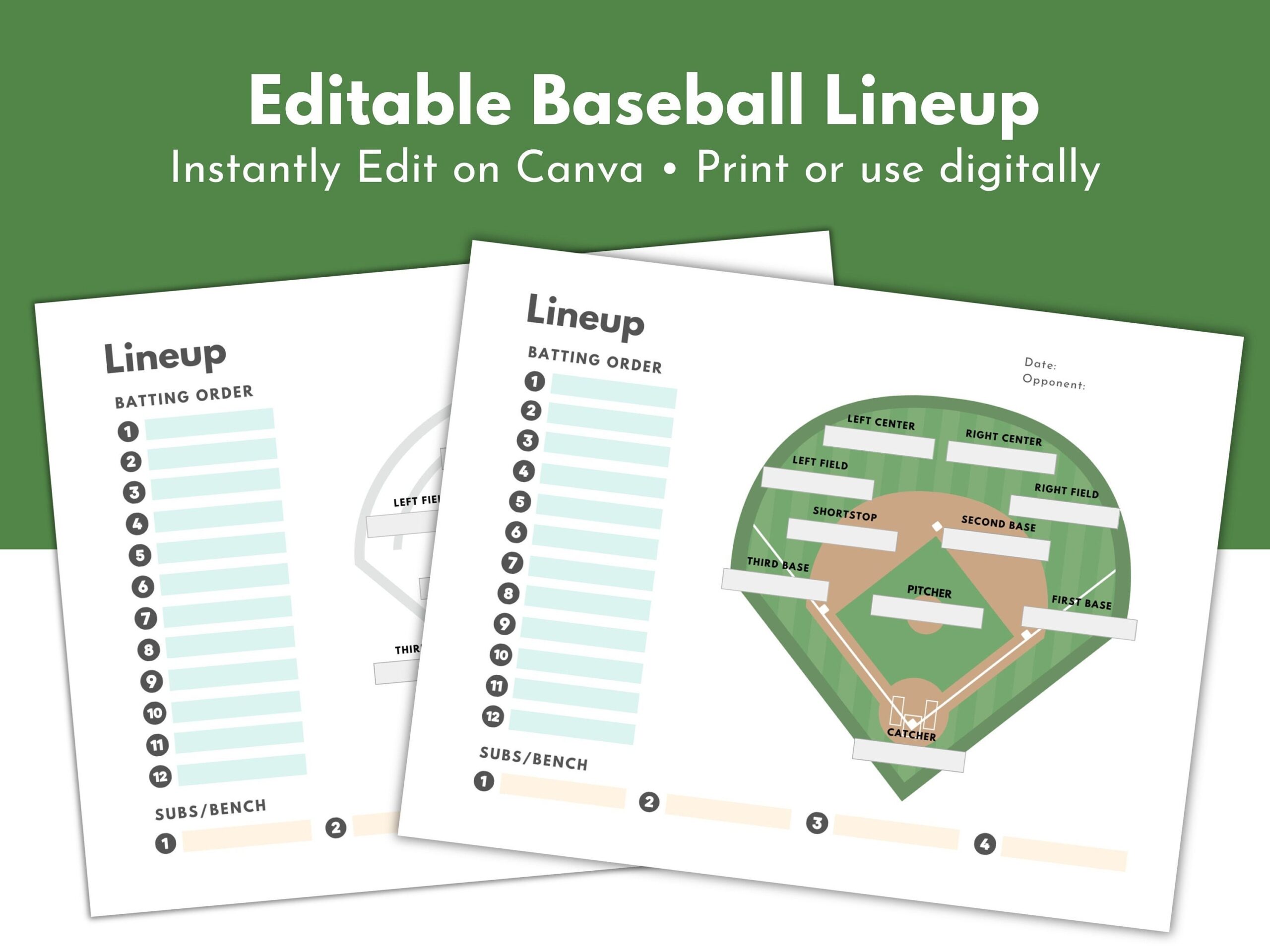 EDITABLE Baseball Softball Lineup And Field Position Card Sheet Batting Order Canva Lineup Printable Coach Team Travel Ball Dugout Roster Etsy