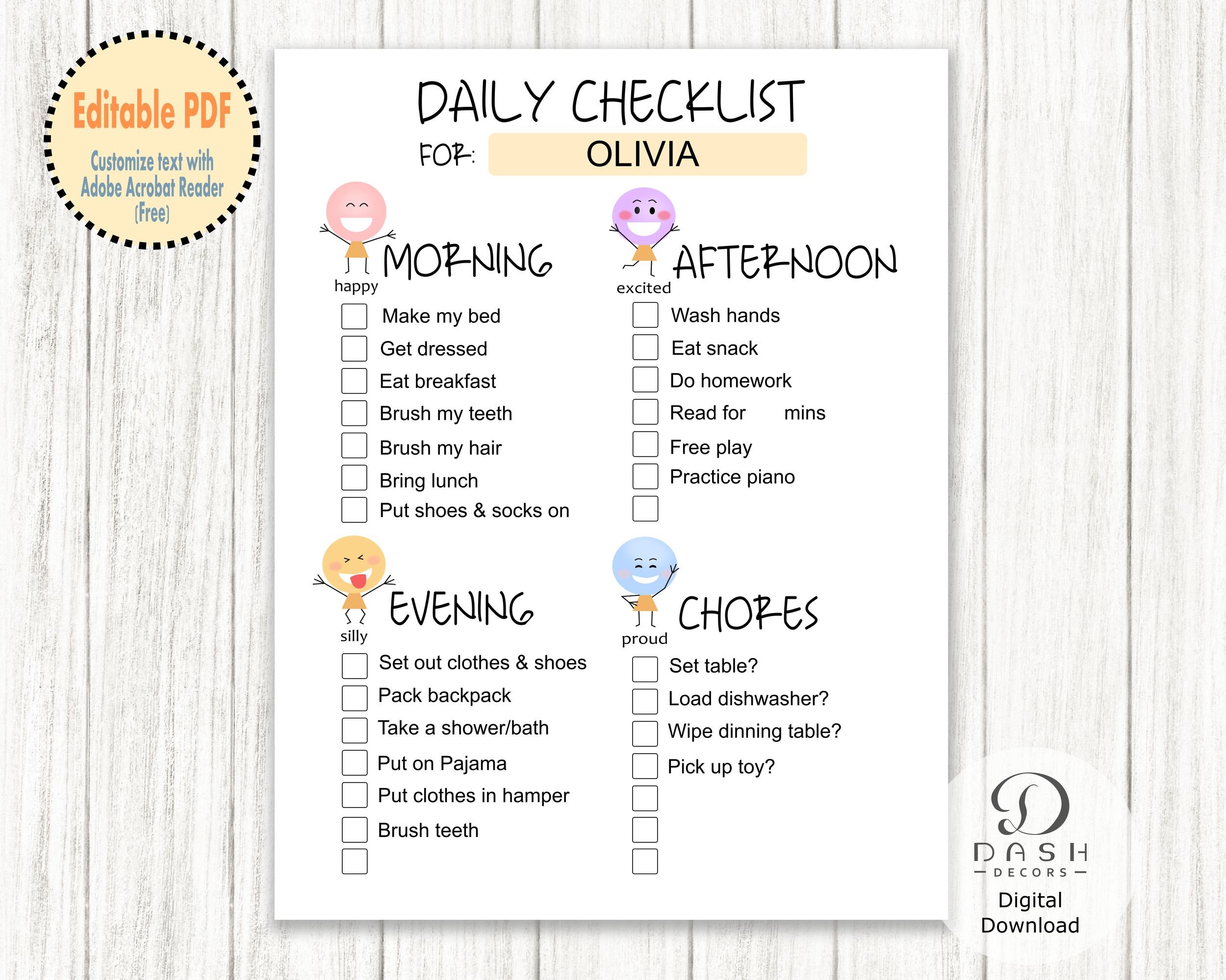 Editable Daily Routine Chore Chart Template For Kids U0026 Toddler 