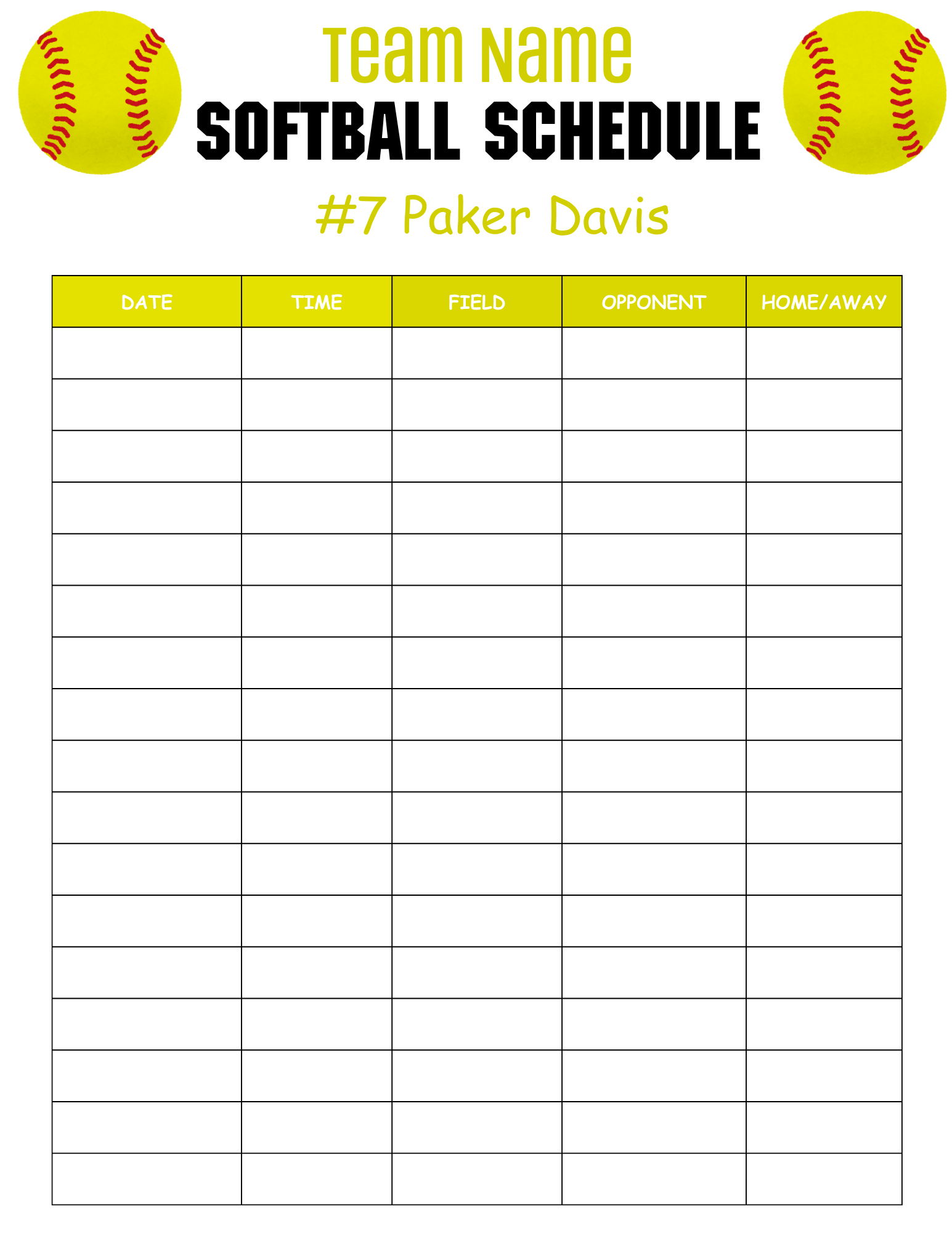 Editable Softball Practice Schedule Template Pdf Instant Download 