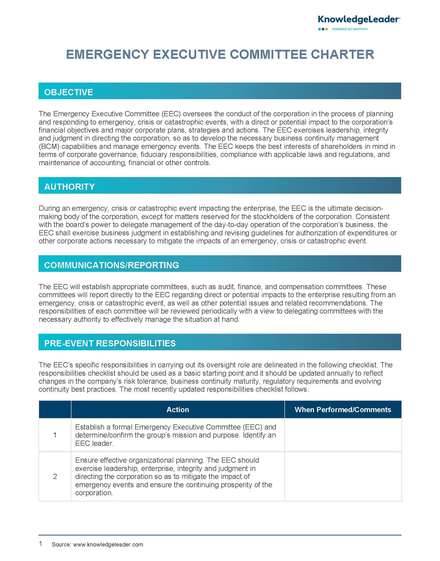 Emergency Executive Committee Charter KnowledgeLeader