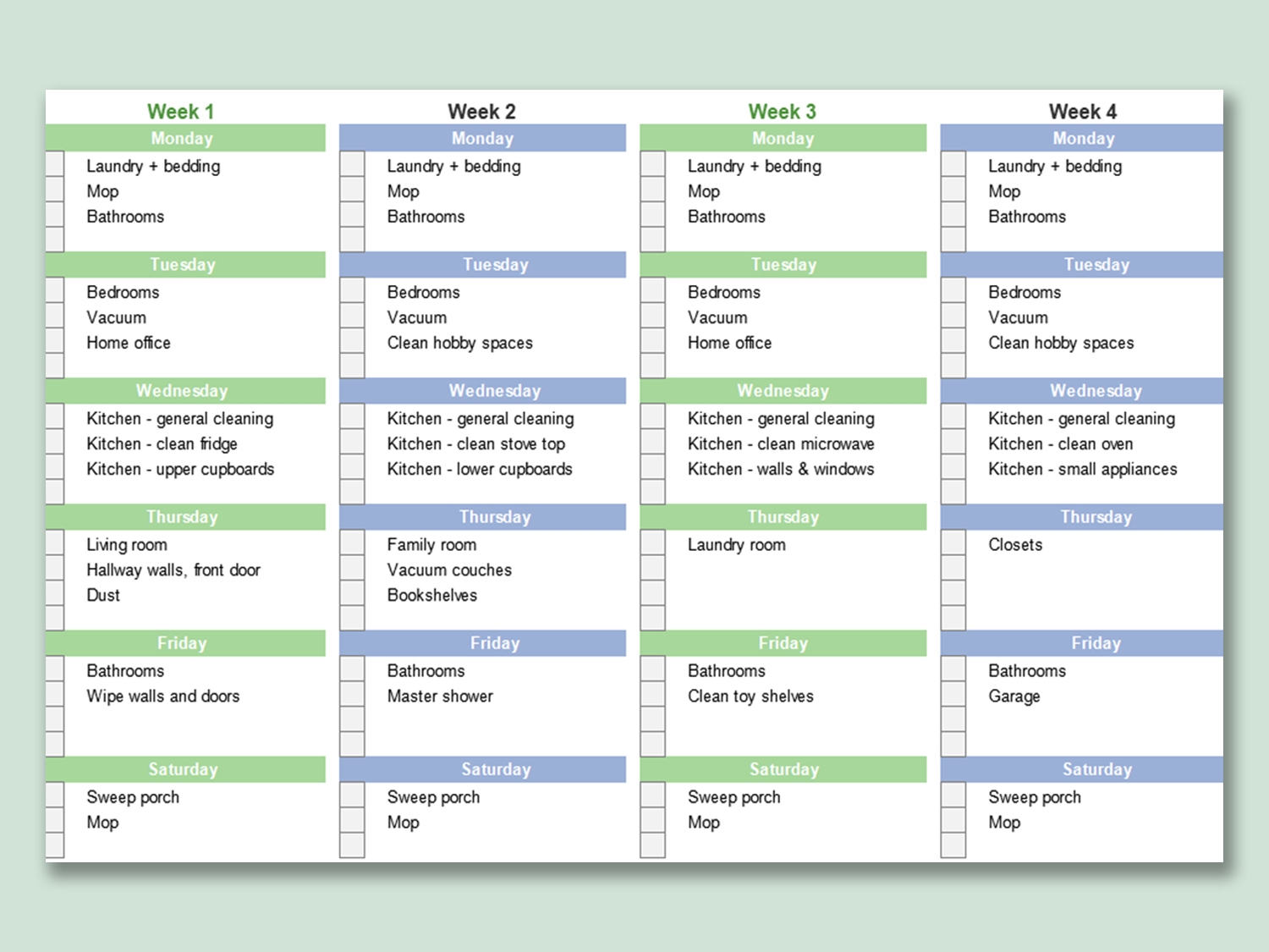 House Cleaning Chart Template