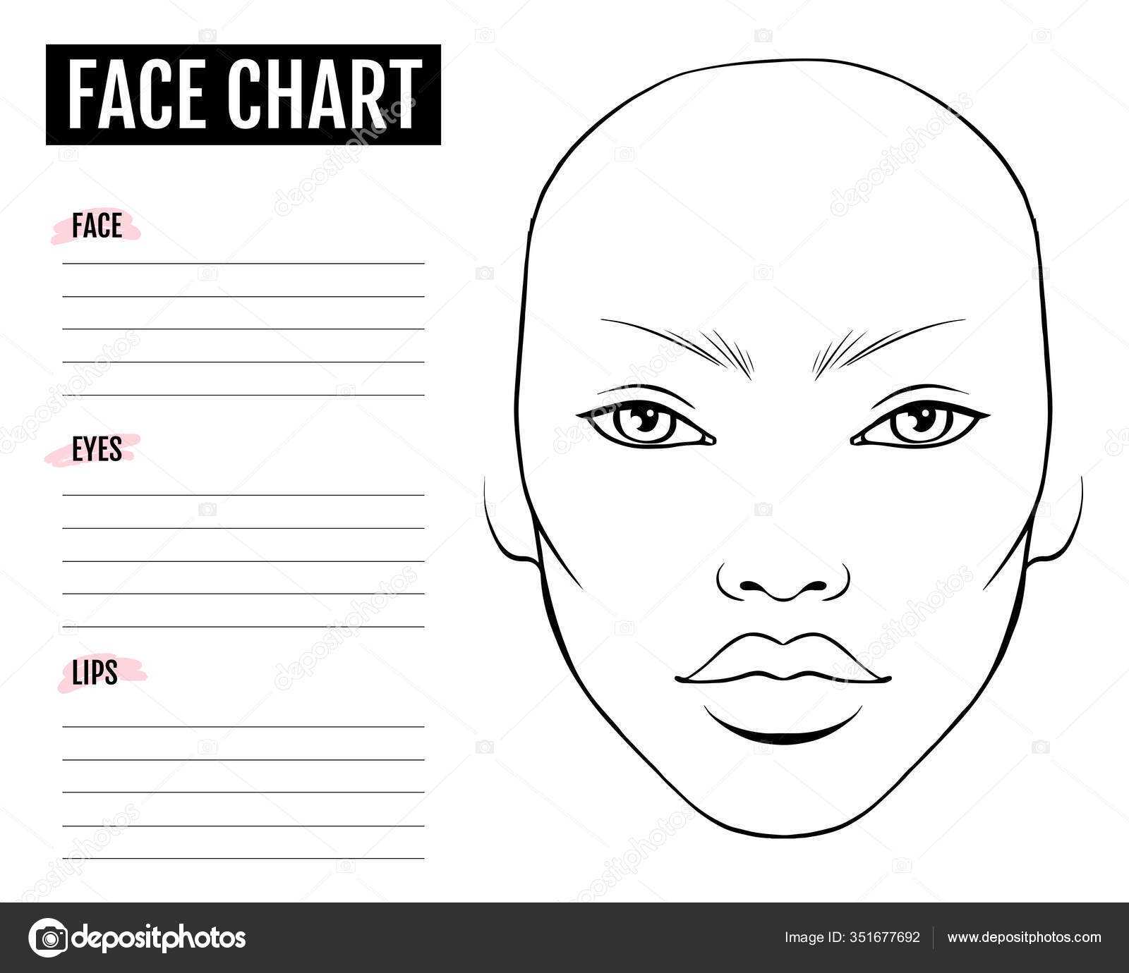 Face Chart Blank Makeup Artist Vector Template Stock Vector By YanaLesiuk 351677692