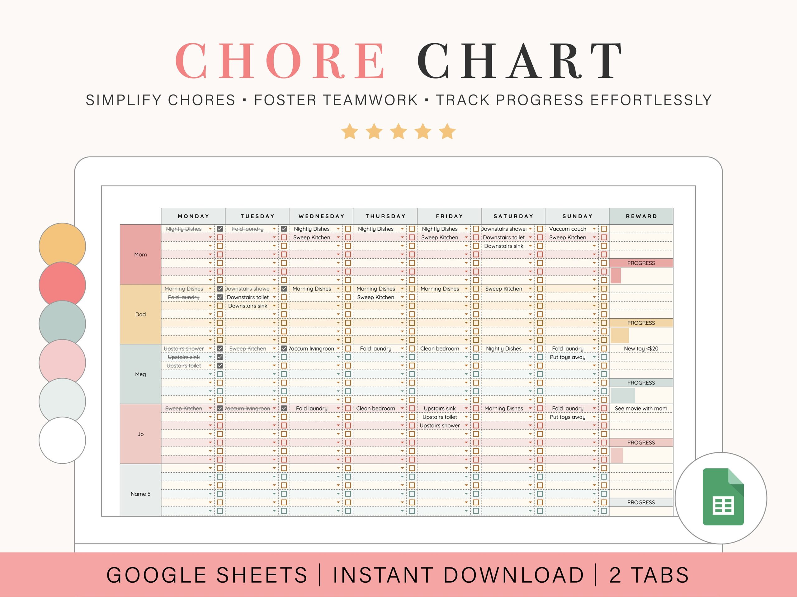 Family Chore Chart Google Sheets Spreadsheet Template Digital Chore Tracker Weekly Chore Chart Roommate Chore Schedule Etsy