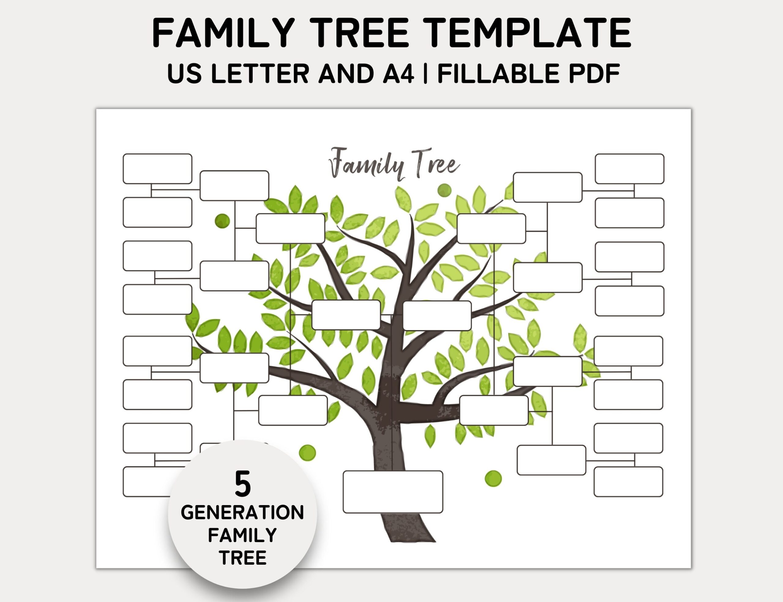 Family Tree Template 5 Generation Family Tree Chart Printable For Family Reunion Gifts Pedigree Chart Genealogy Chart Fillable PDF Etsy