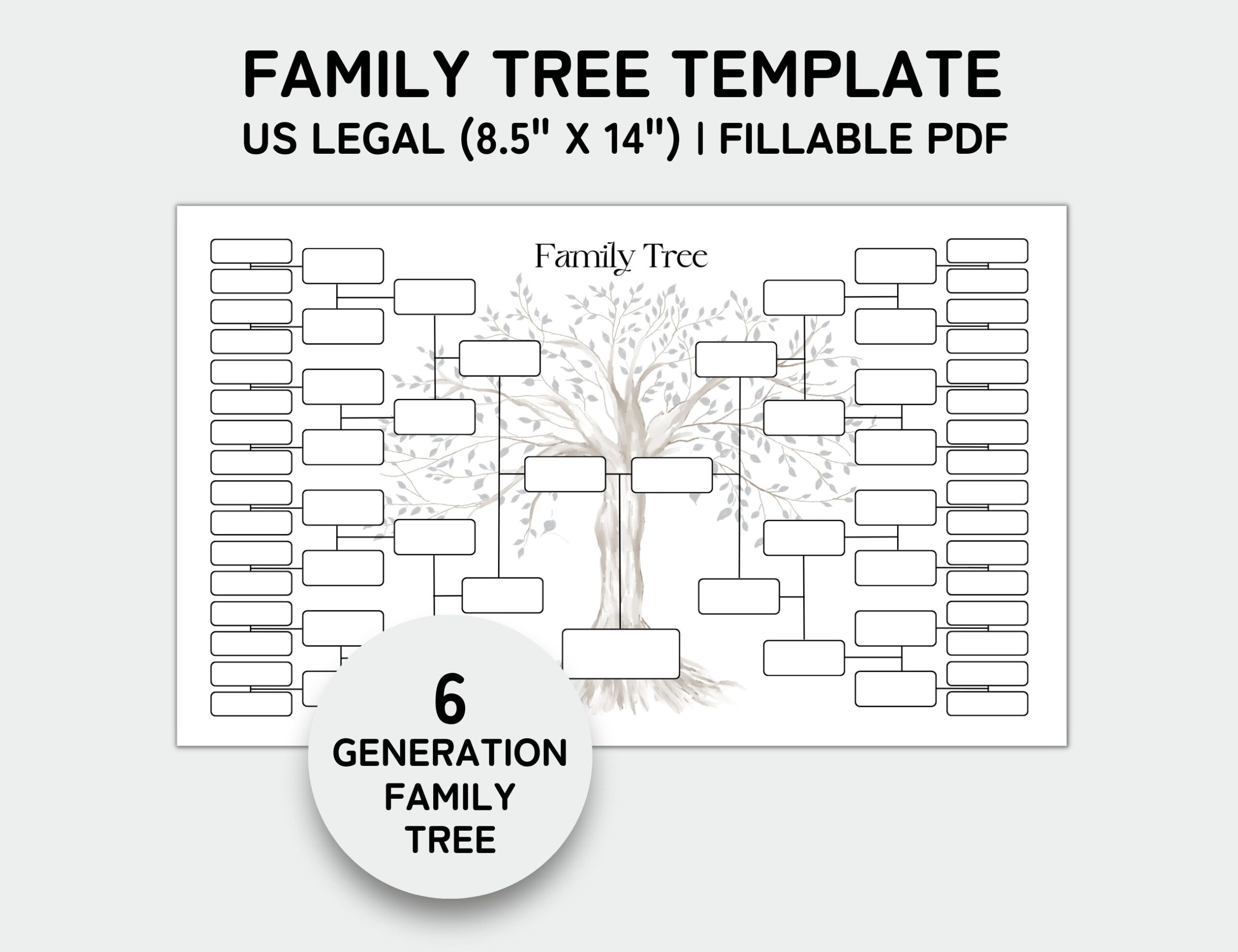 Family Tree Template 6 Generation Family Tree Chart Printable For Family Reunion Gifts Pedigree Chart Genealogy Chart Fillable PDF Etsy Australia