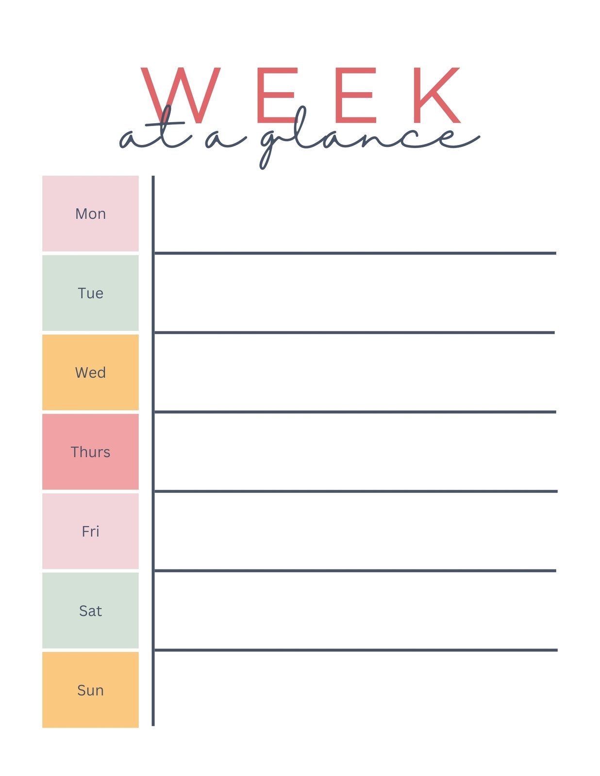 Weekly Blank Calendar Printable Chart