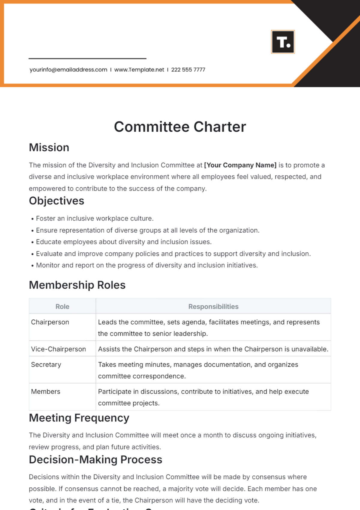 Free Organizational Team Charter Template To Edit Online