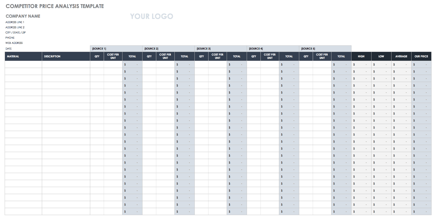 Blank Comparison Chart Template