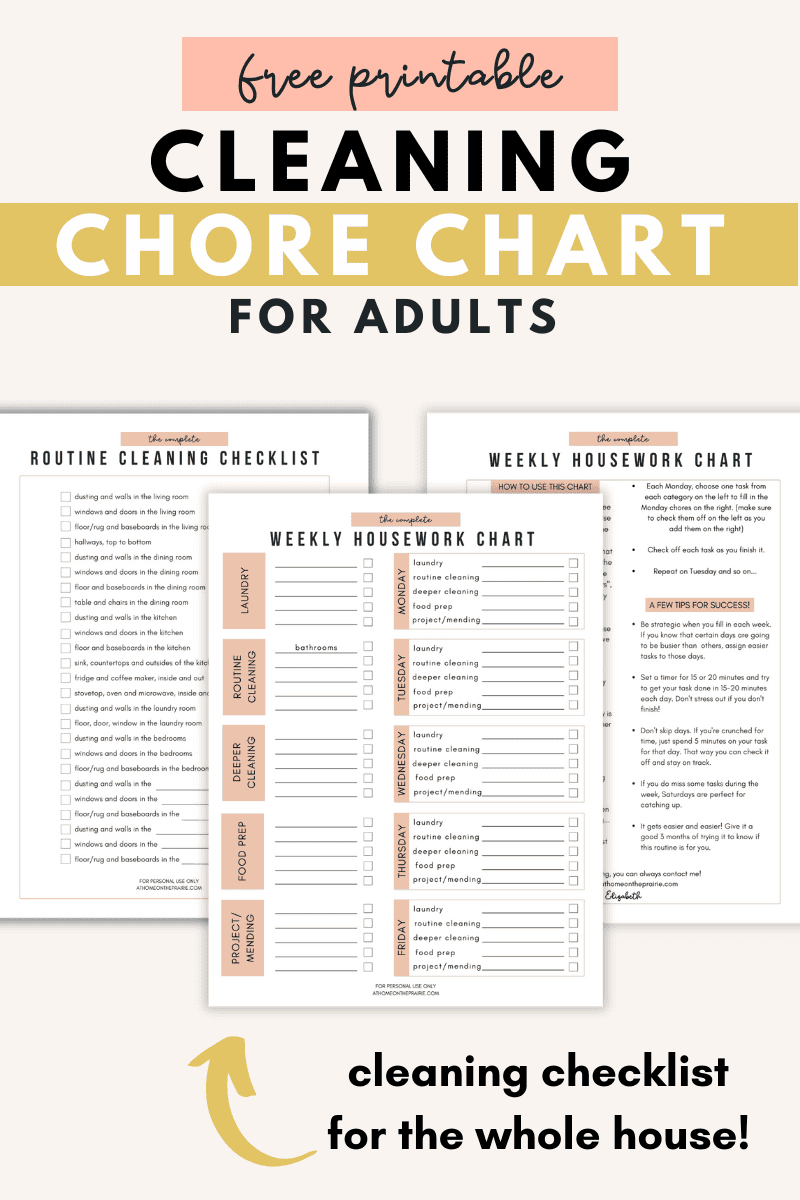 Free Printable Chore Chart For Adults And Cleaning Checklist 