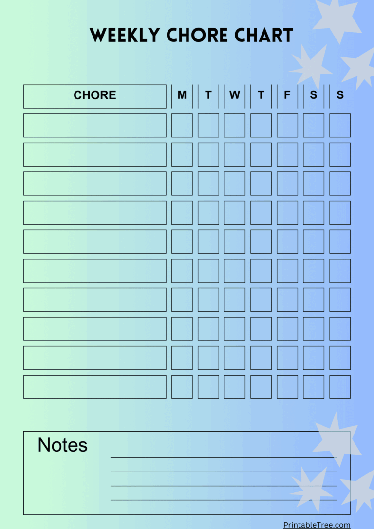 Free Printable Chore Chart PDF Template For Kids