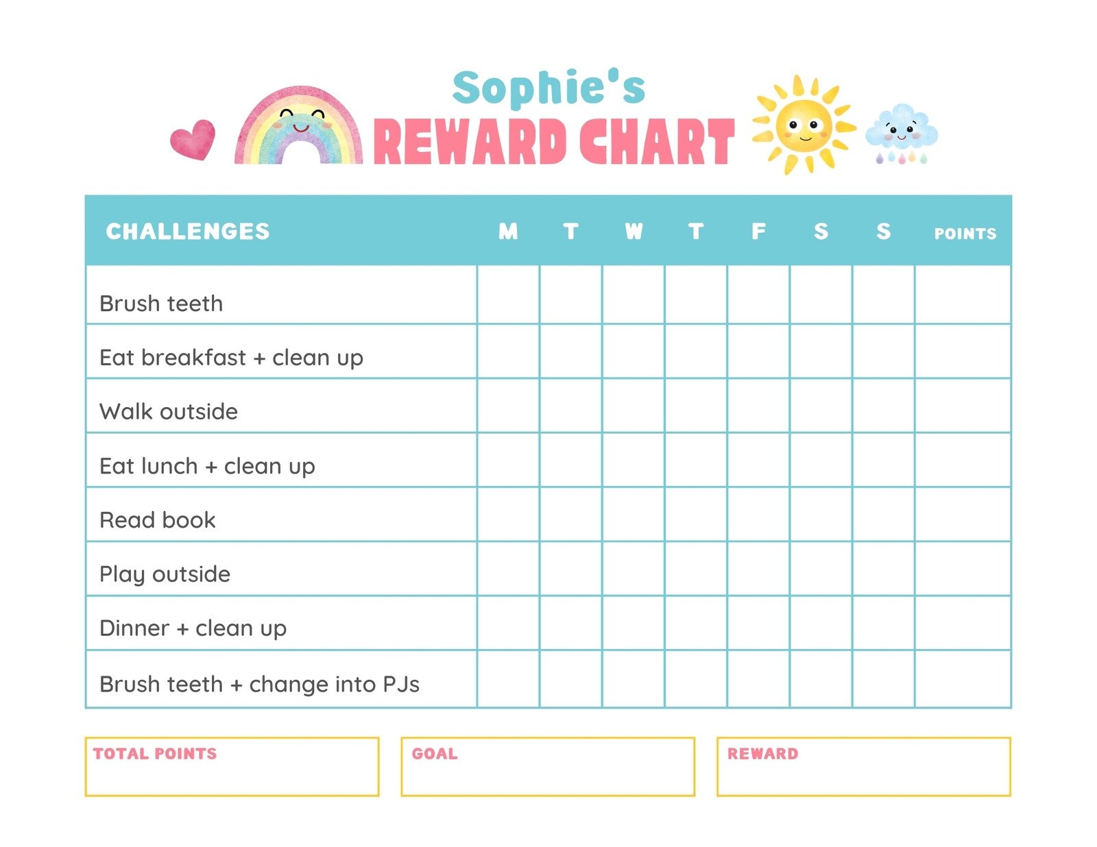 Free Printable Pocket Money Chart Template
