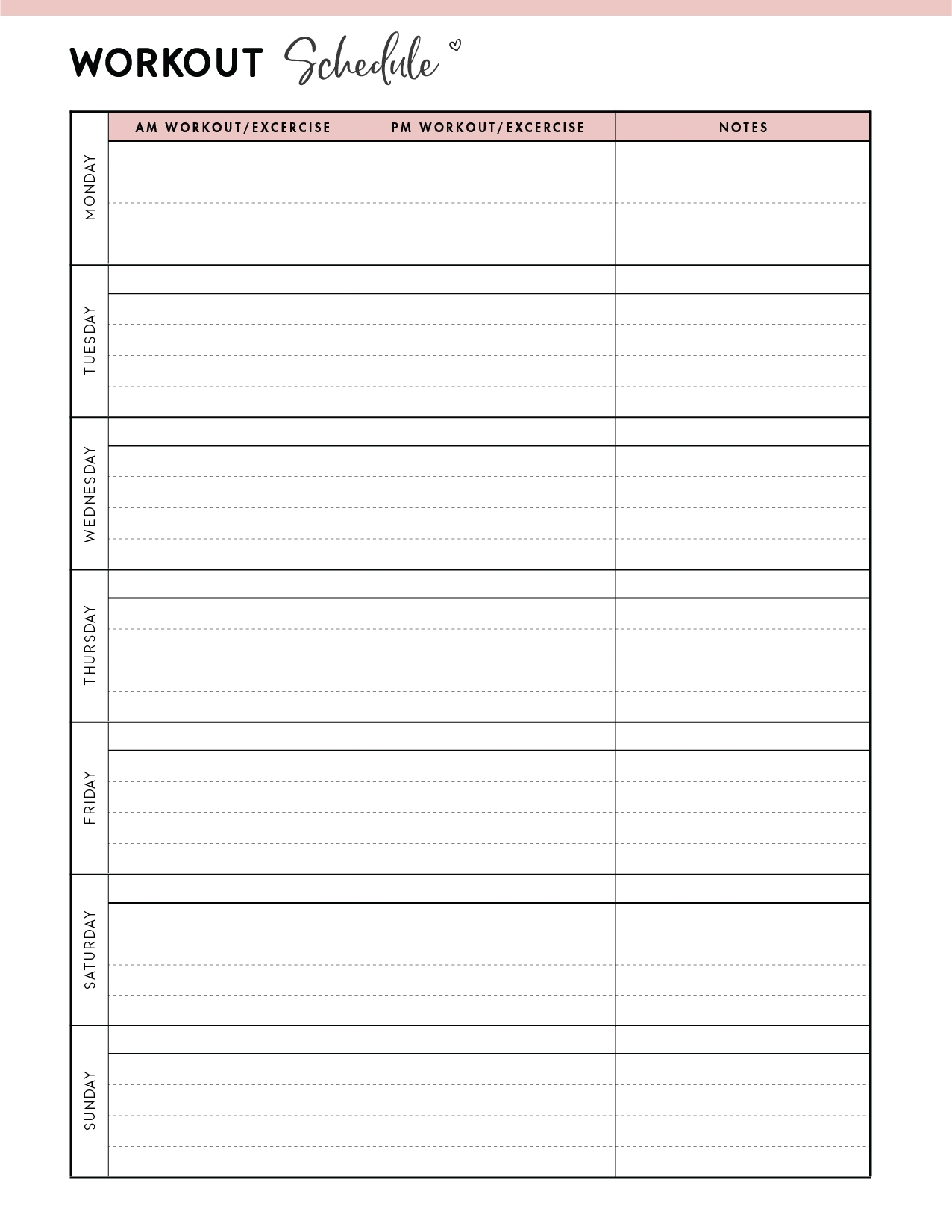 Workout Chart Template