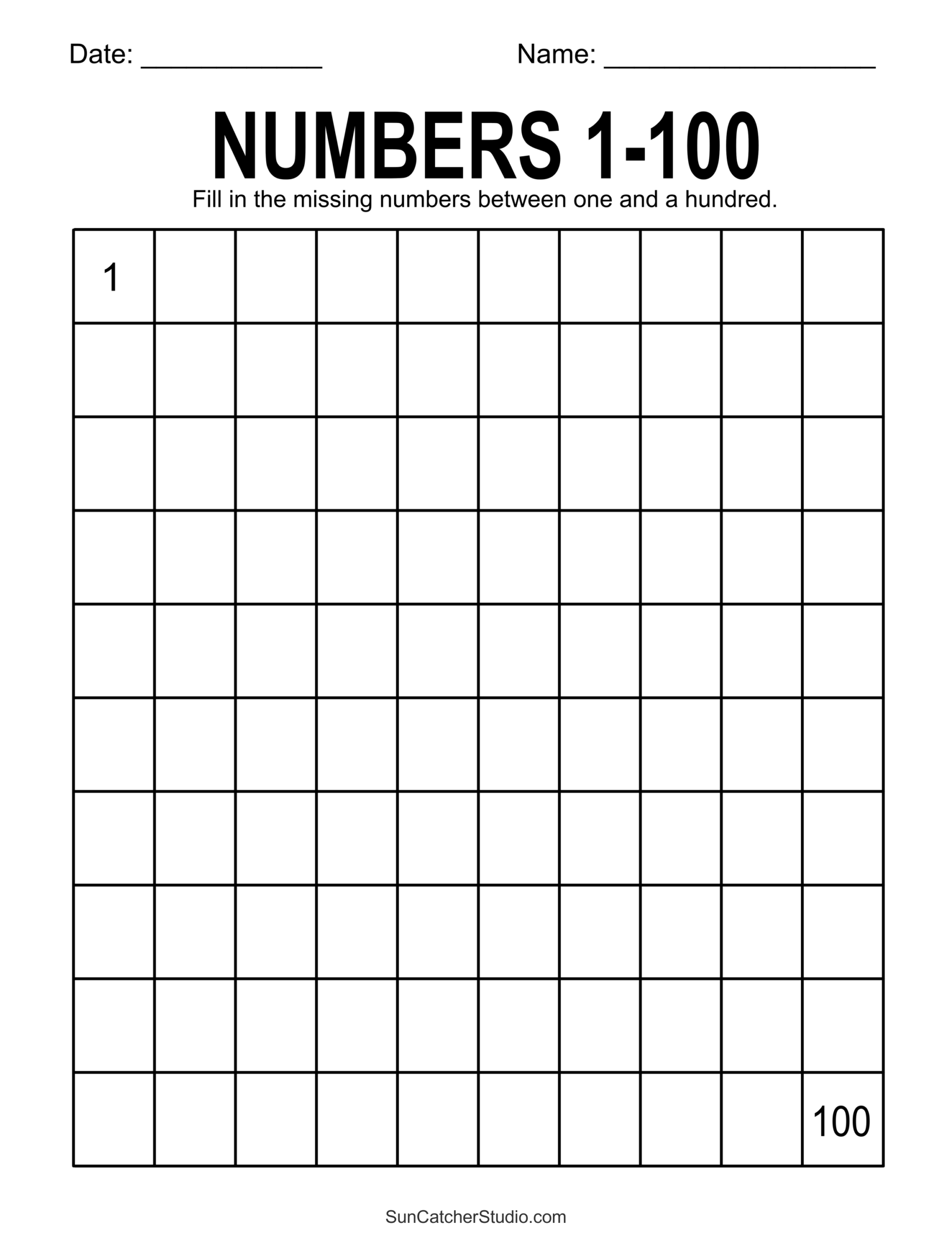 Free Printable Hundreds Charts Numbers 1 To 100 Free