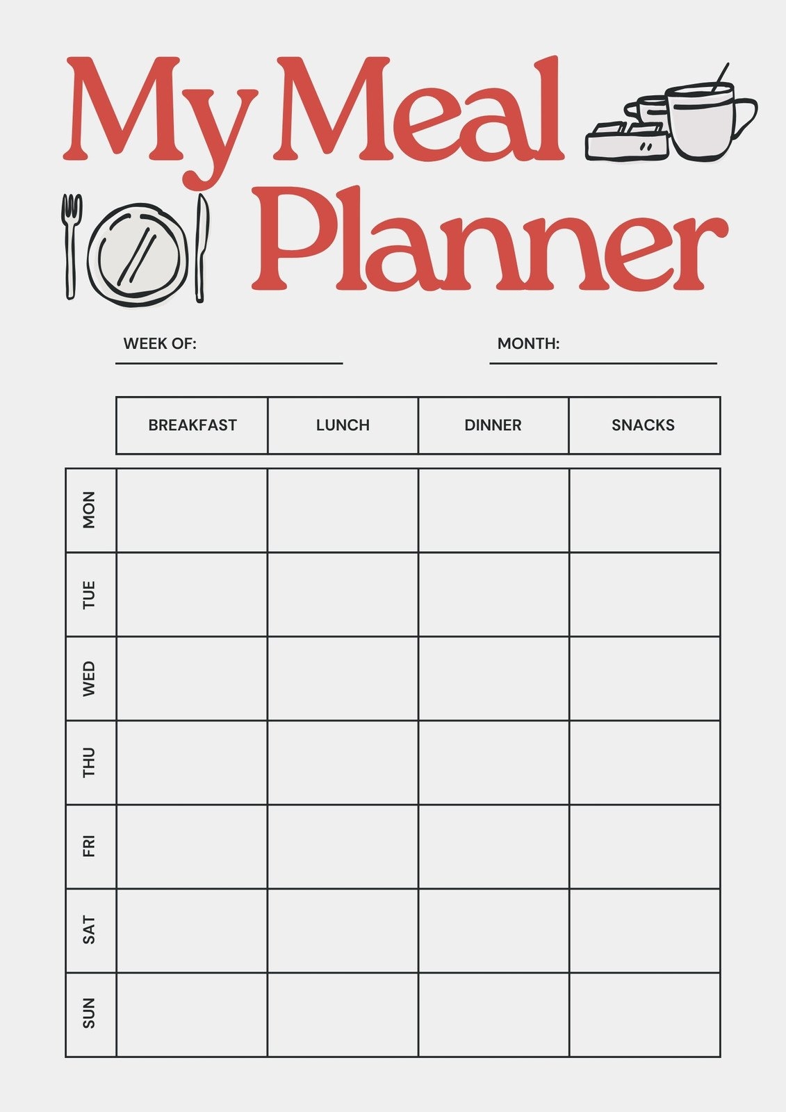 Weekly Diet Chart Template