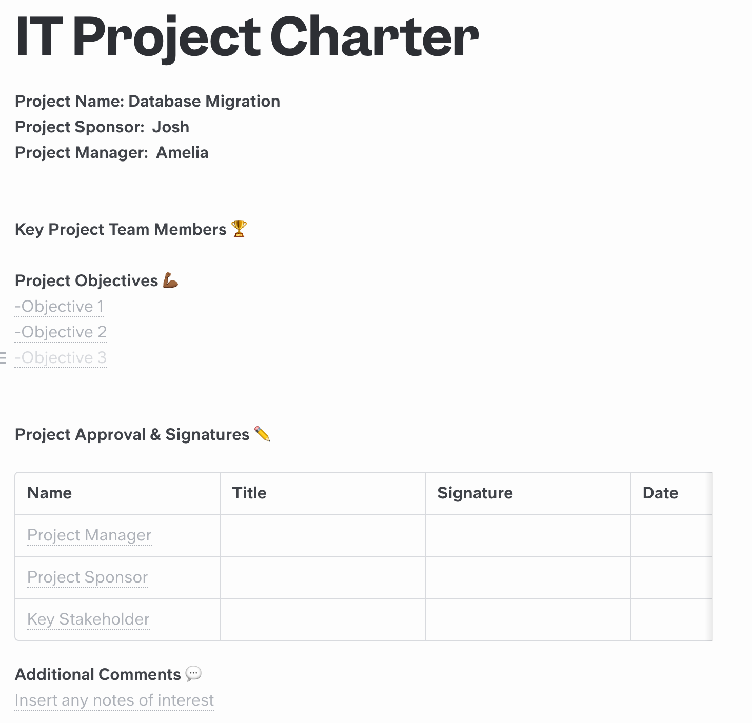 Free Project Charter Template Examples Slite