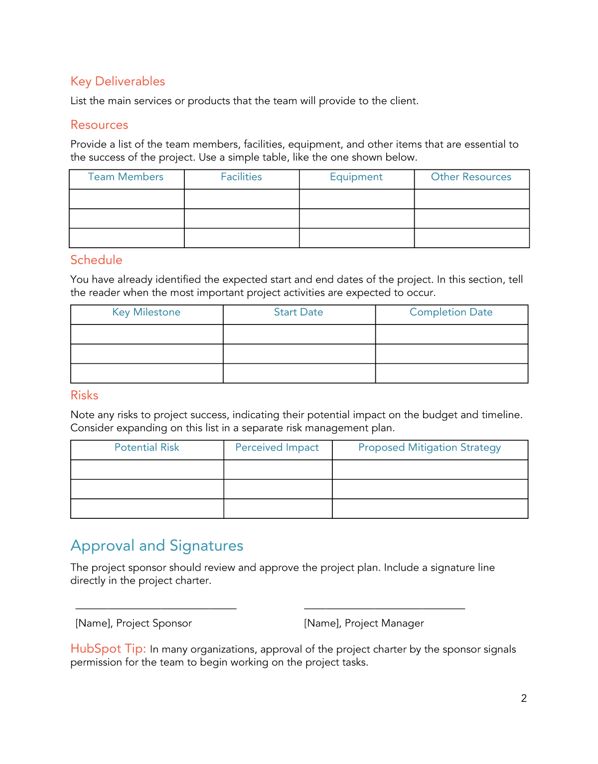 Template For Project Charter