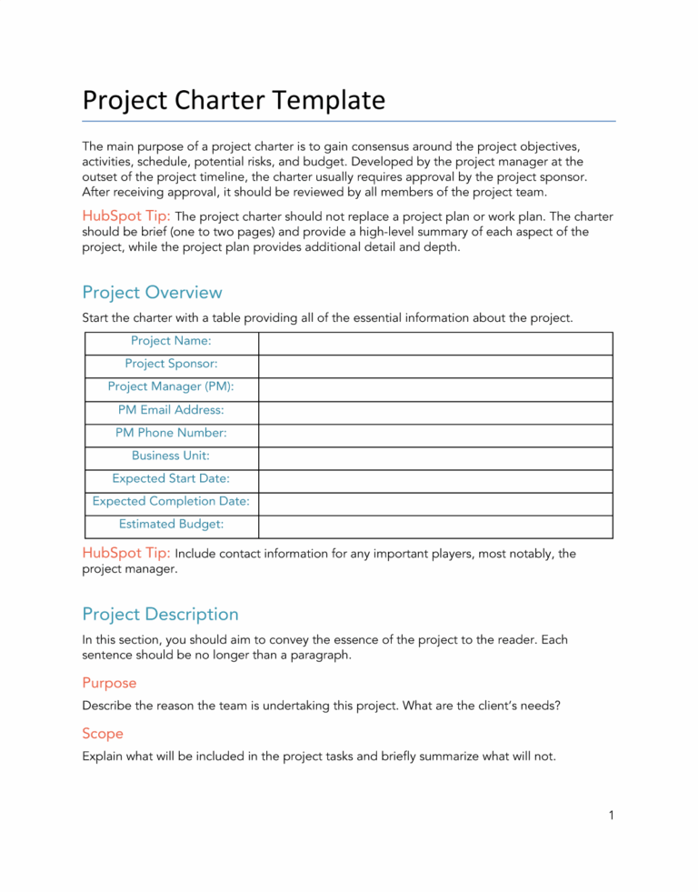 Free Project Charter Template For Word PDF Google Docs HubSpot